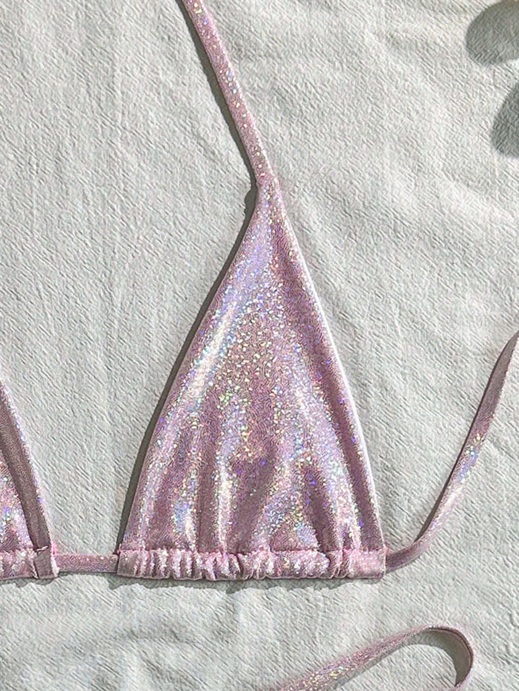 Swim SXY Summer Beach Metallic Bikini Set Micro Triangle Bra & O-Ring Linked Tho