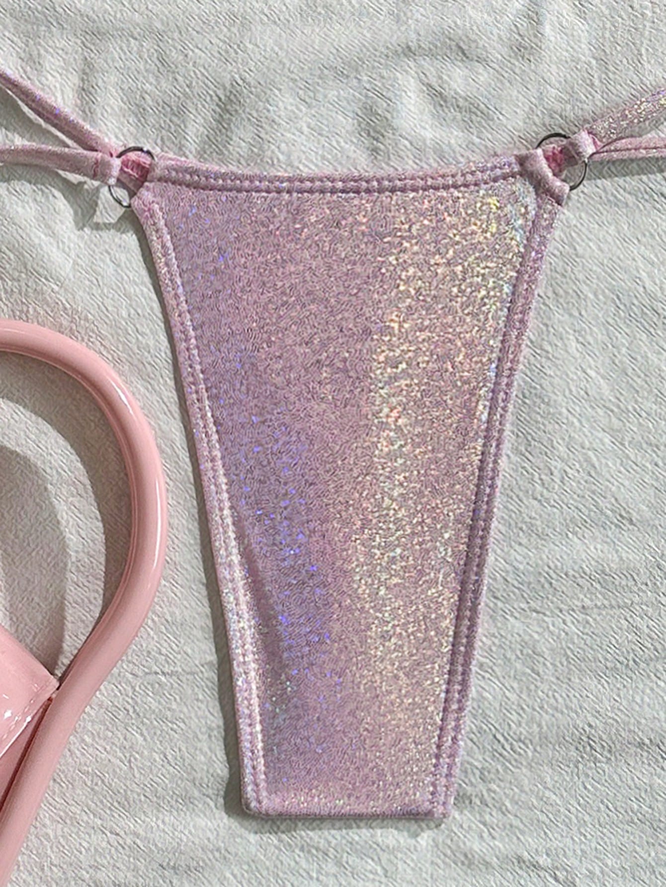 Swim SXY Summer Beach Metallic Bikini Set Micro Triangle Bra & O-Ring Linked Tho
