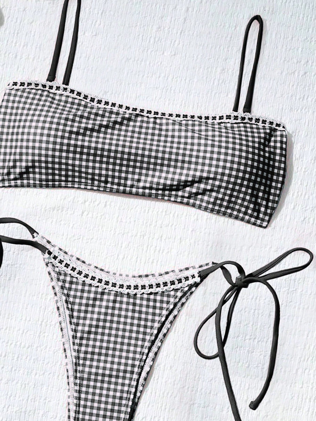 Women's Cute Plaid Print Bow Tie Ruffle Backless Bikini Set, Suitable For Summer Beach, Easter, St. Patrick's - image 14