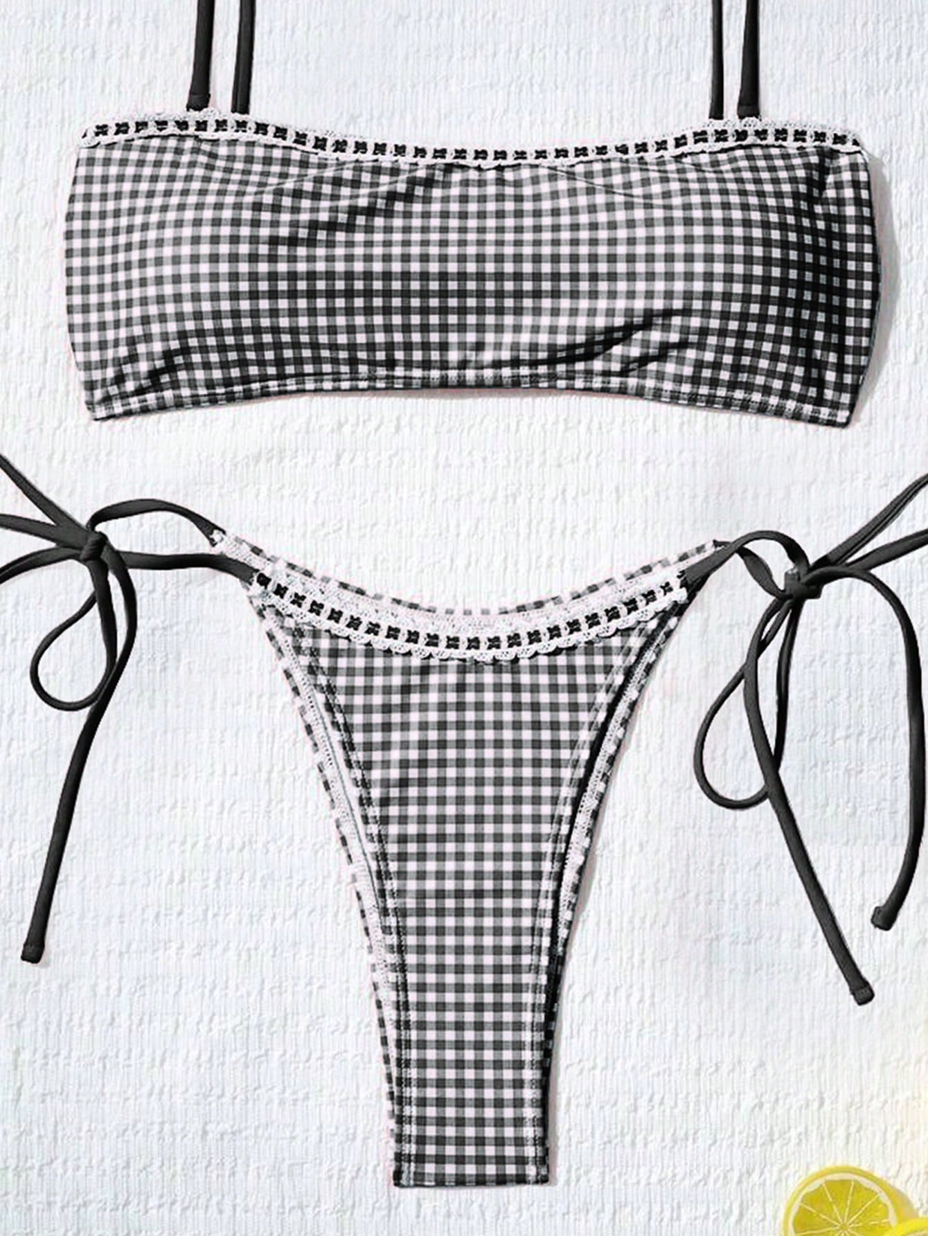 Women's Cute Plaid Print Bow Tie Ruffle Backless Bikini Set, Suitable For Summer Beach, Easter, St. Patrick's - image 11