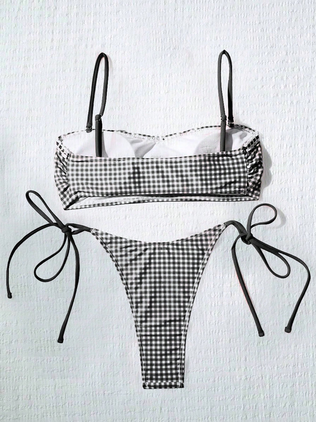 Women's Cute Plaid Print Bow Tie Ruffle Backless Bikini Set, Suitable For Summer Beach, Easter, St. Patrick's - image 12
