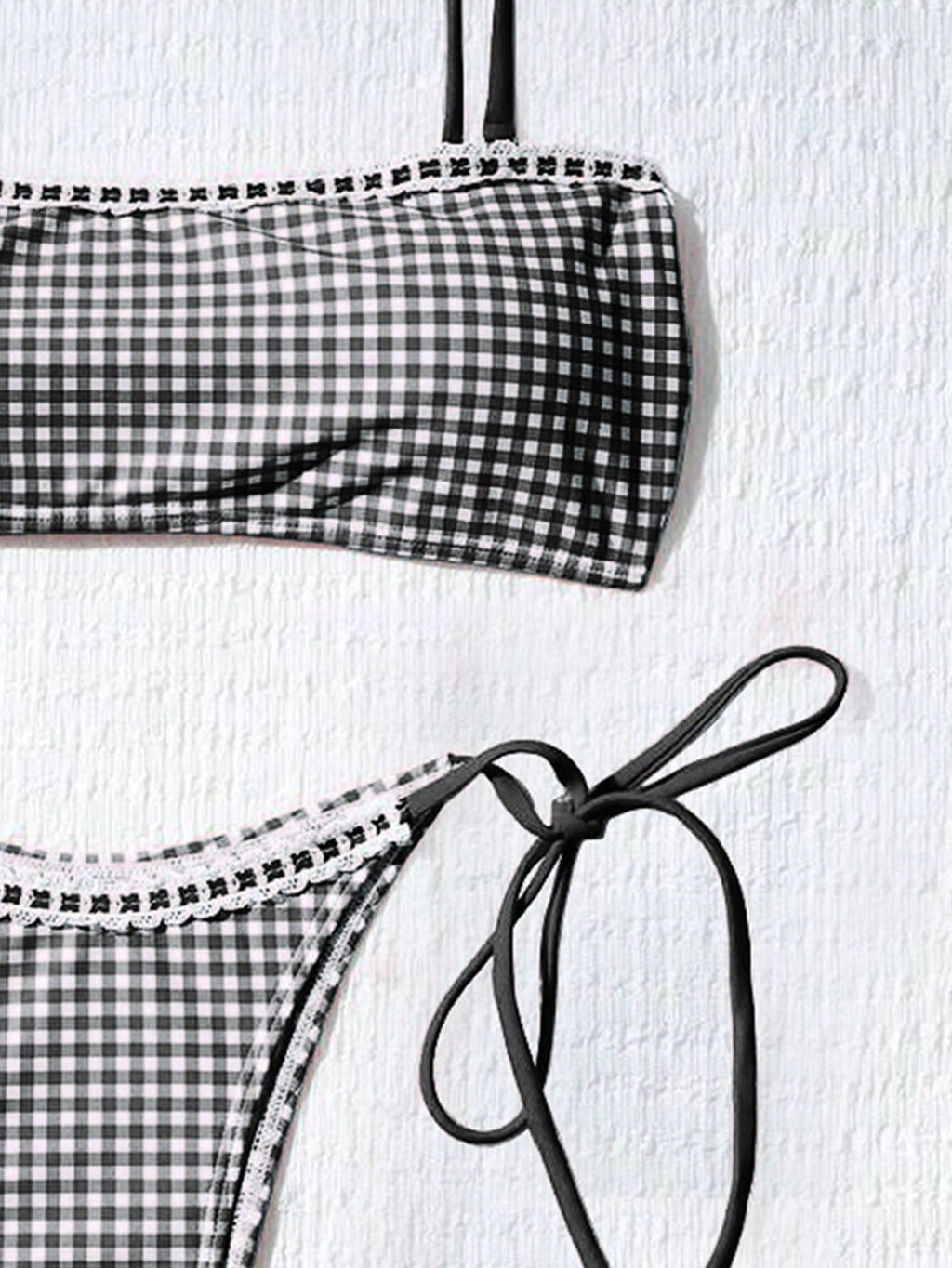 Women's Cute Plaid Print Bow Tie Ruffle Backless Bikini Set, Suitable For Summer Beach, Easter, St. Patrick's - image 13