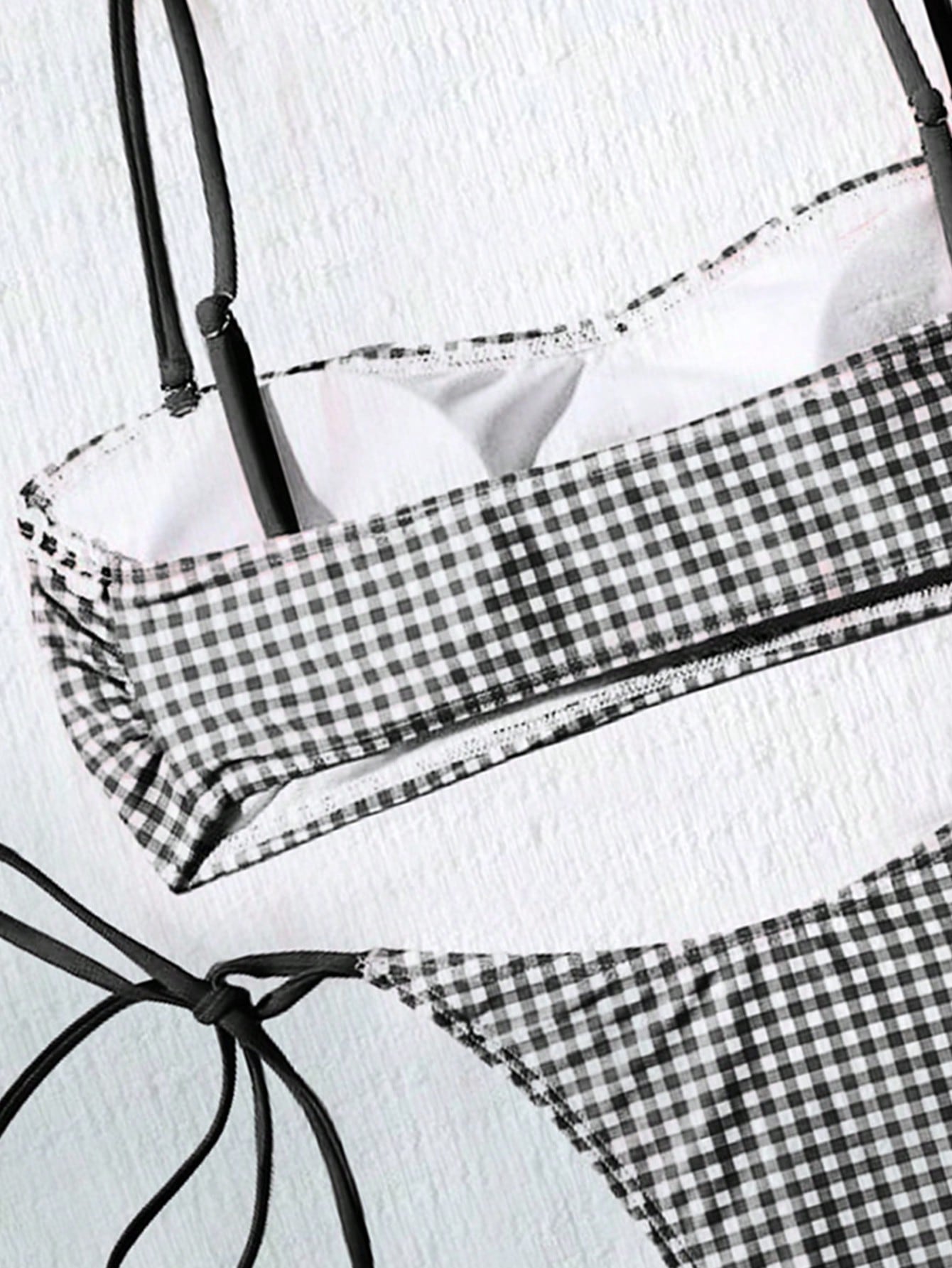 Women's Cute Plaid Print Bow Tie Ruffle Backless Bikini Set, Suitable For Summer Beach, Easter, St. Patrick's - image 10