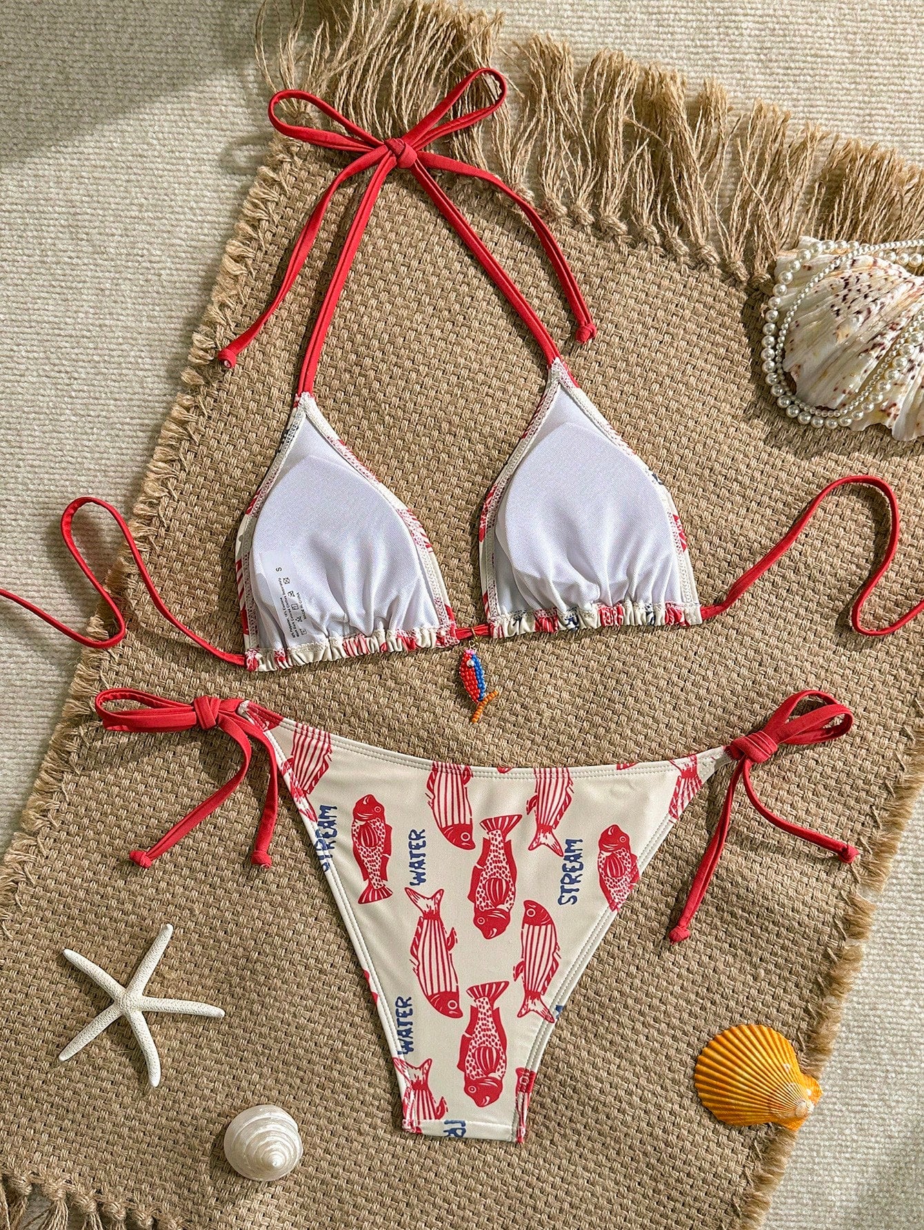 Swim Mod 2pcs Women's Swimwear Set, Random Fish & Letter Print Padded