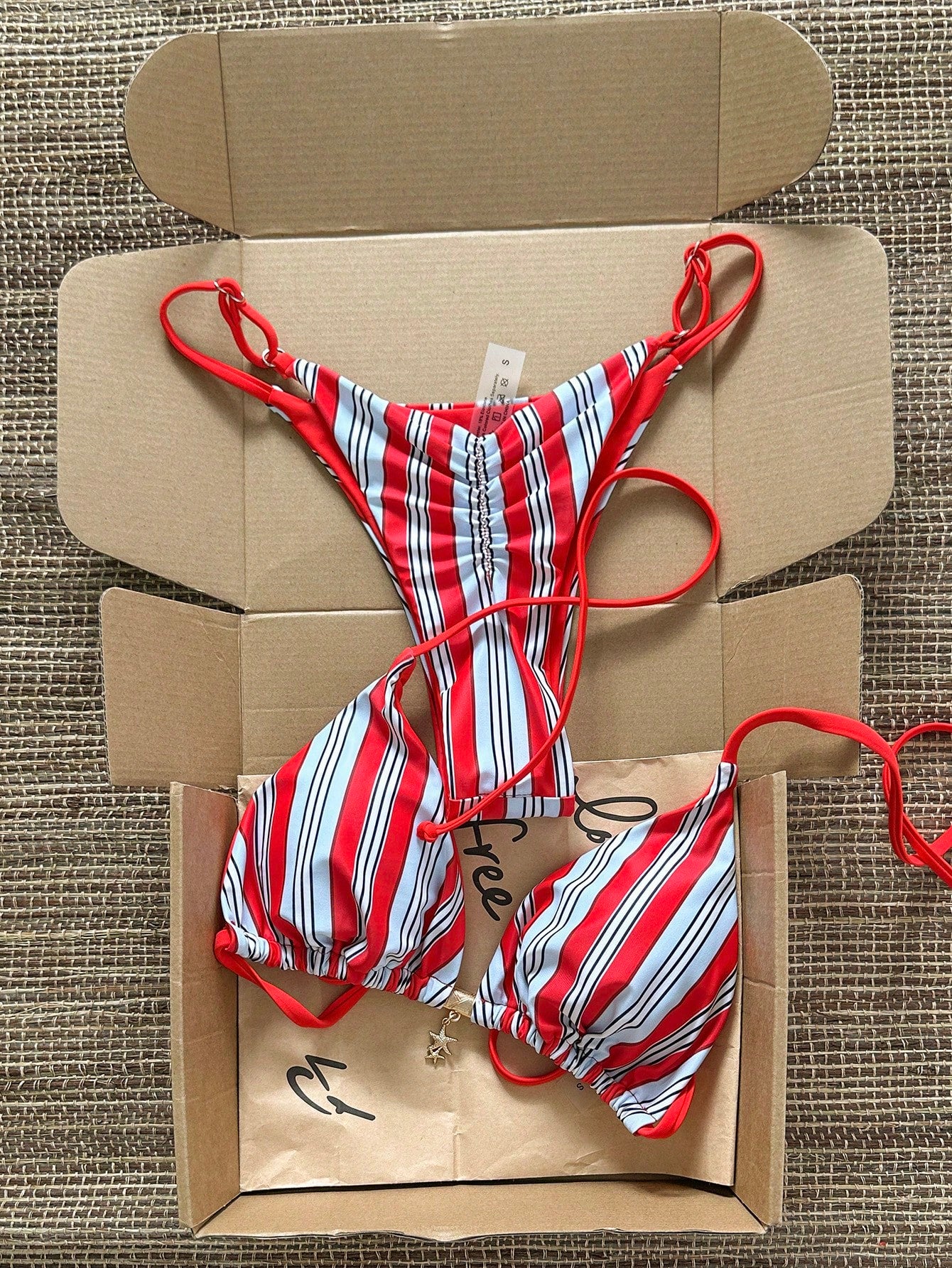 Swim Mod Multicolor Fabric Tropical Halter Bikini Set Knot Tie Side