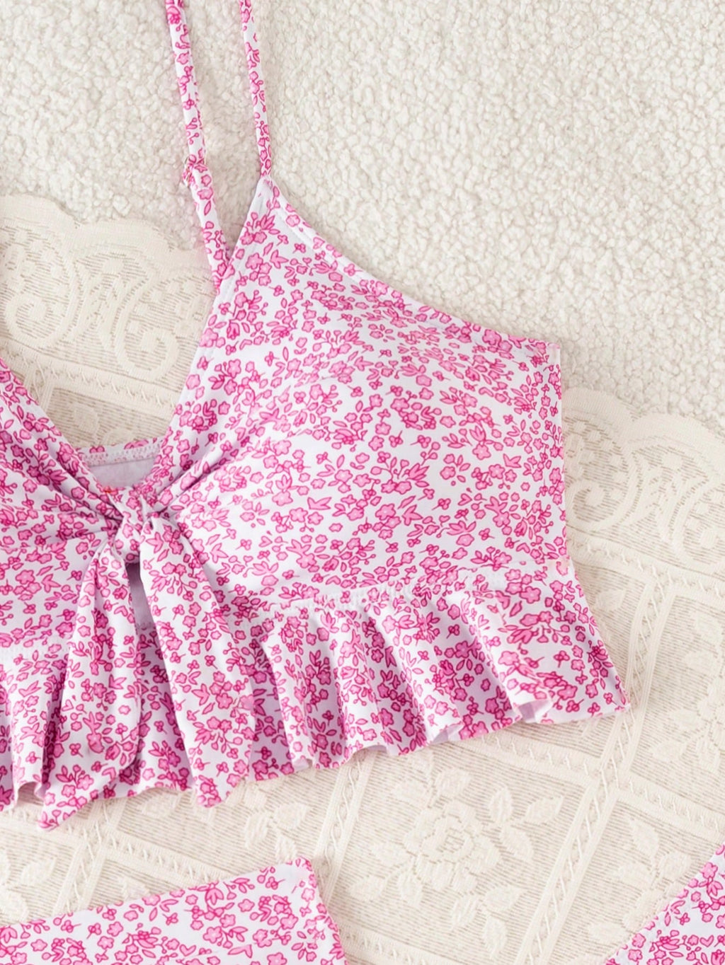 Swim Summer Beach Women's Full-Print Random Pattern Ruffle Hem 3pcs