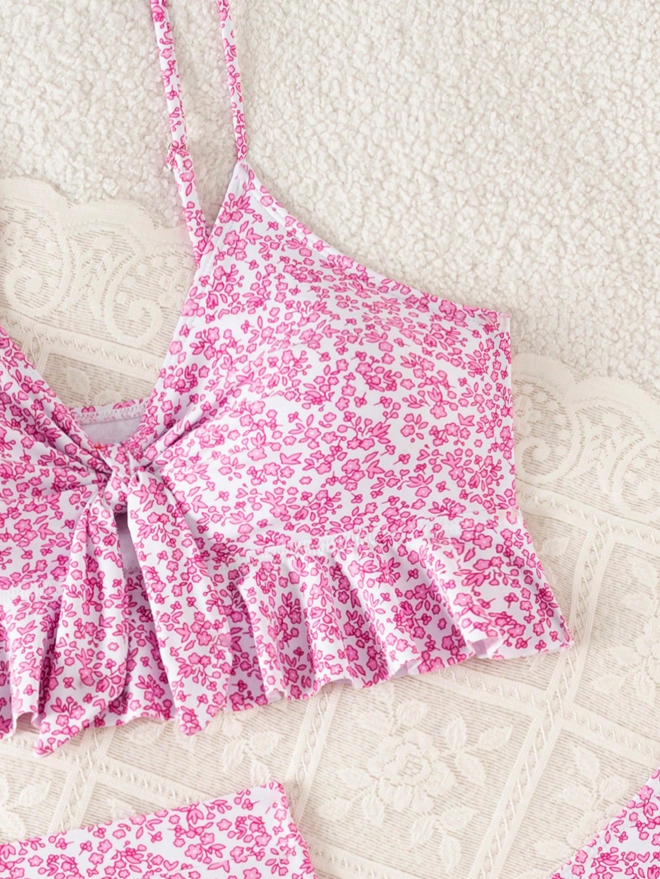Swim Summer Beach Women's Full-Print Random Pattern Ruffle Hem 3pcs