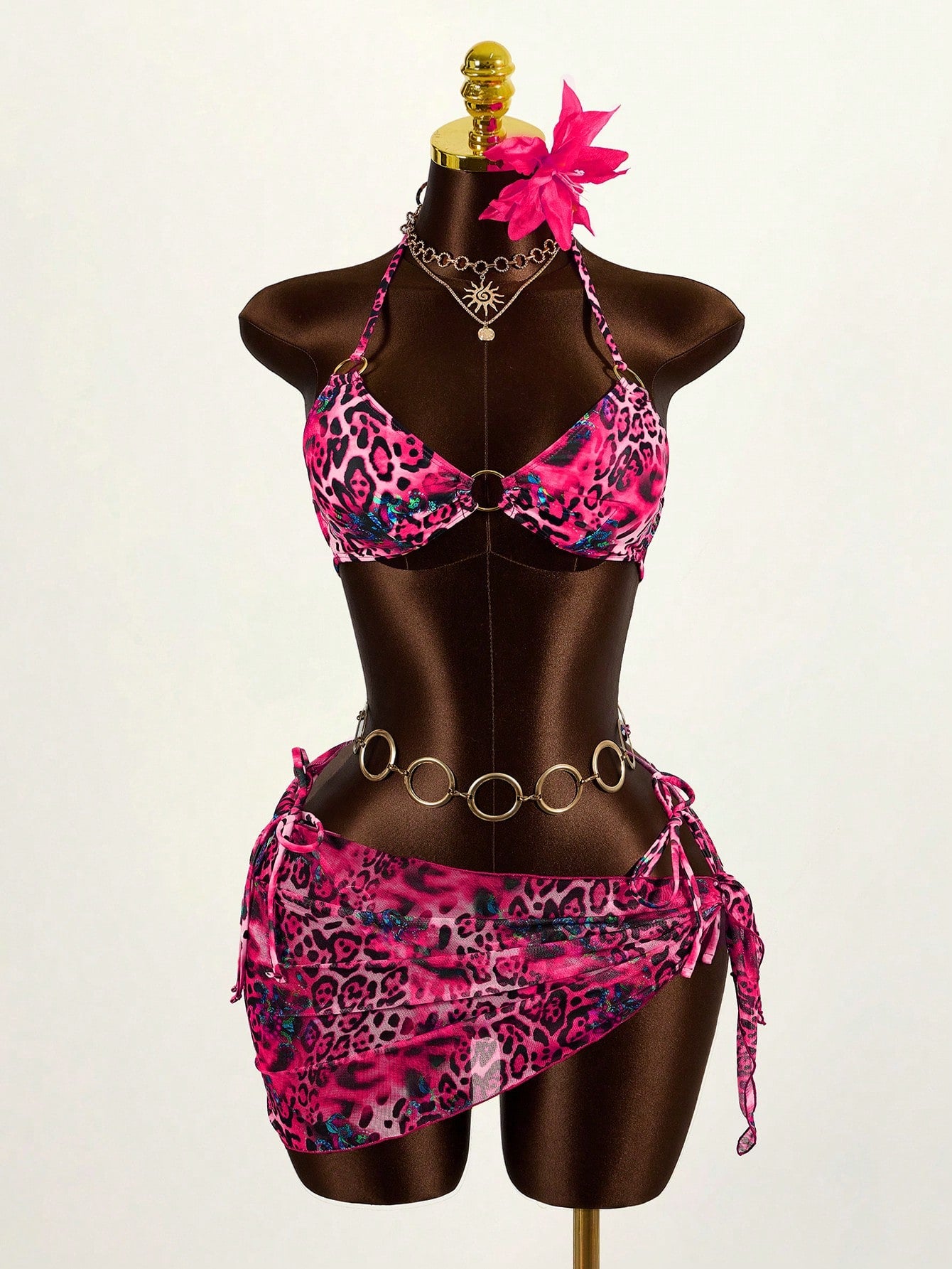Mistrie Women's Summer Beach Leopard Print Halter Tie Sexy Bikini Set