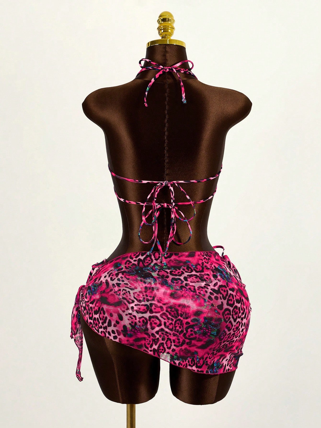 Mistrie Women's Summer Beach Leopard Print Halter Tie Sexy Bikini Set