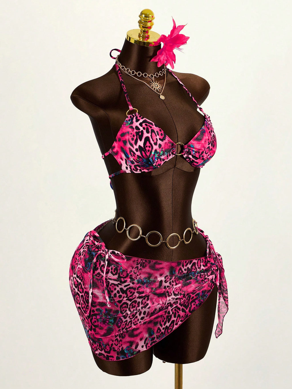 Mistrie Women's Summer Beach Leopard Print Halter Tie Sexy Bikini Set