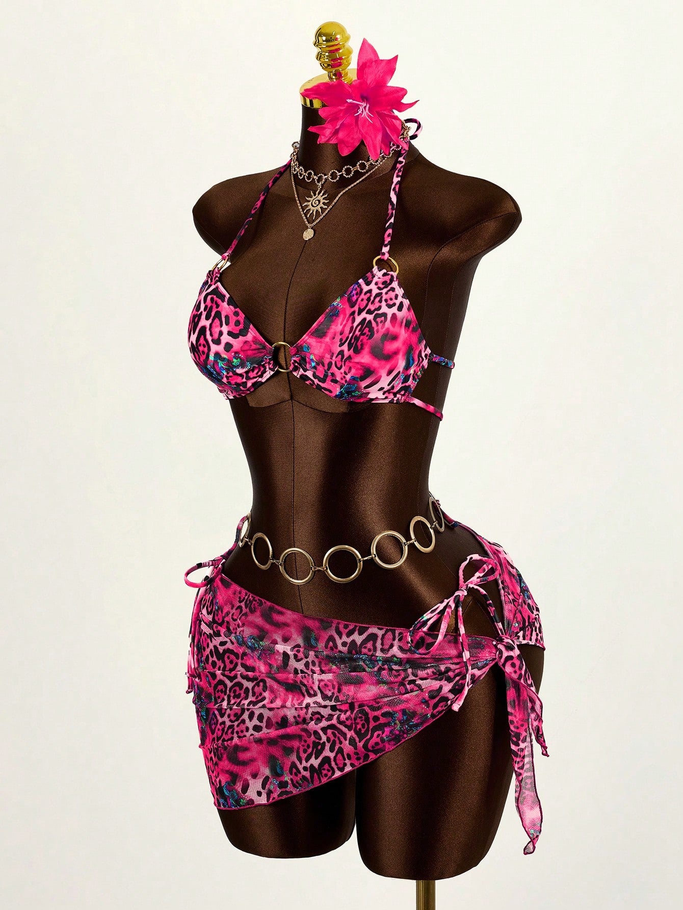 Mistrie Women's Summer Beach Leopard Print Halter Tie Sexy Bikini Set