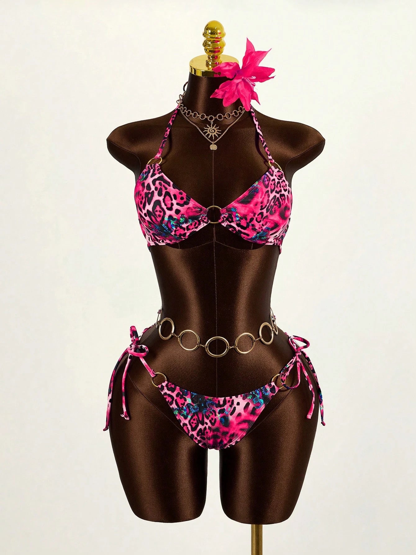 Mistrie Women's Summer Beach Leopard Print Halter Tie Sexy Bikini Set
