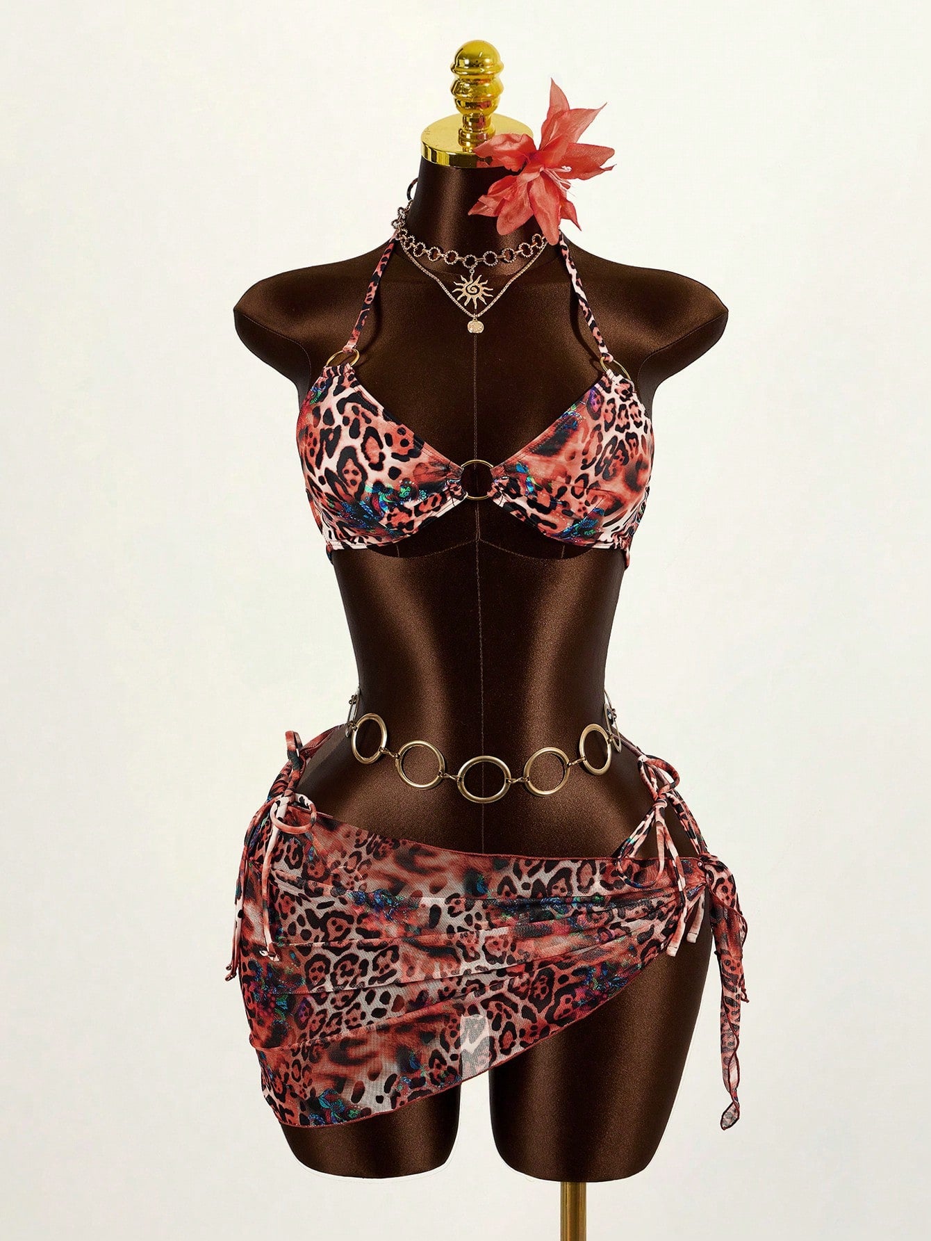 Mistrie Women's Summer Beach Leopard Print Halter Tie Sexy Bikini Set