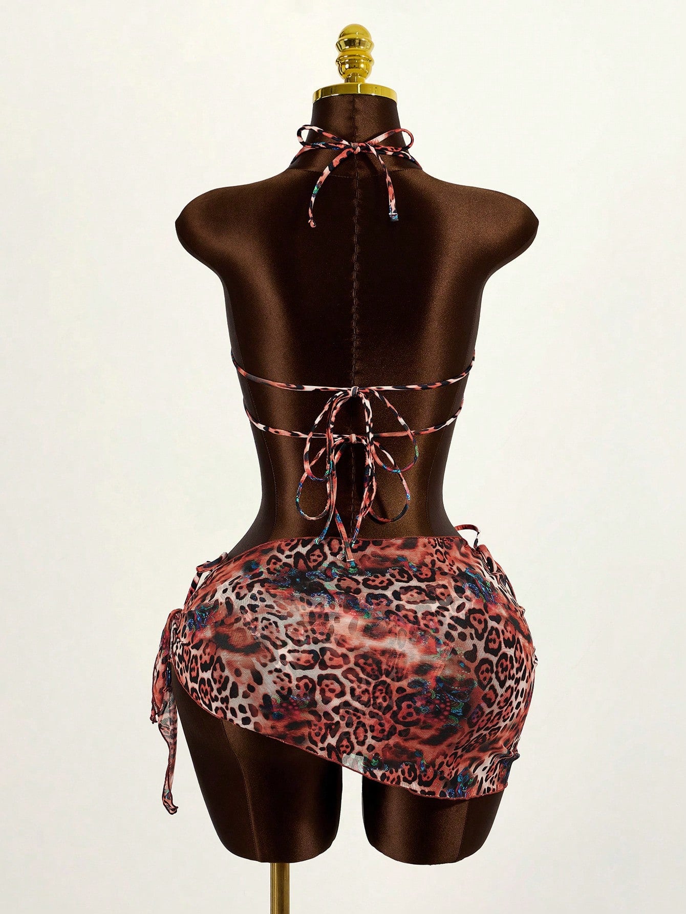 Mistrie Women's Summer Beach Leopard Print Halter Tie Sexy Bikini Set