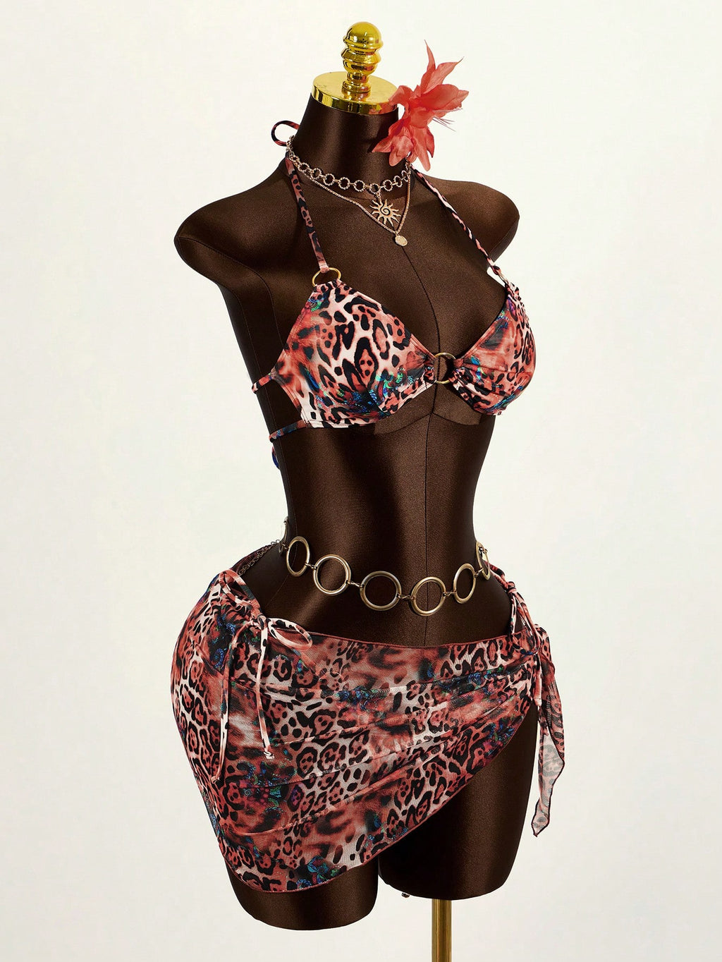 Mistrie Women's Summer Beach Leopard Print Halter Tie Sexy Bikini Set