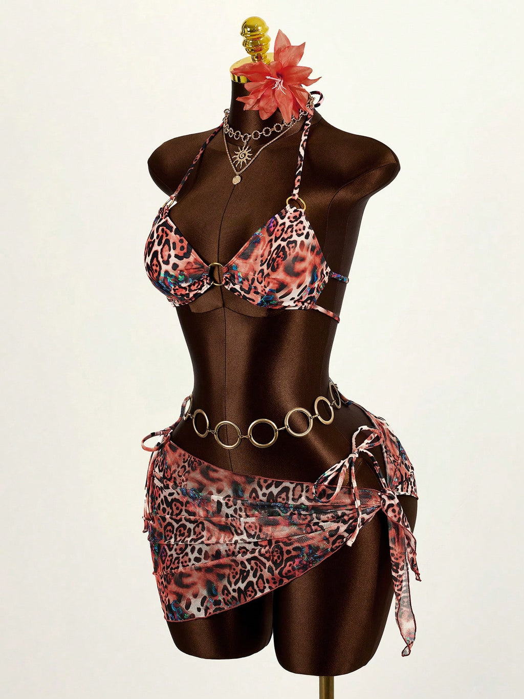 Mistrie Women's Summer Beach Leopard Print Halter Tie Sexy Bikini Set