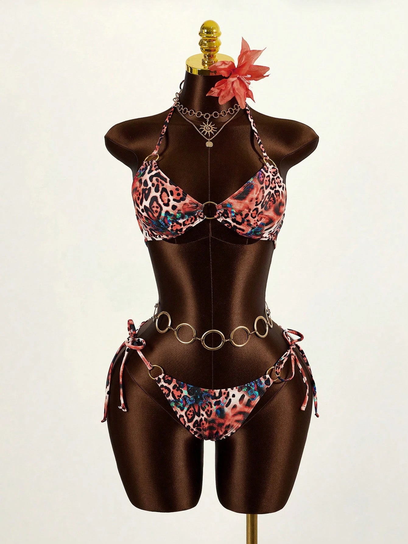 Mistrie Women's Summer Beach Leopard Print Halter Tie Sexy Bikini Set