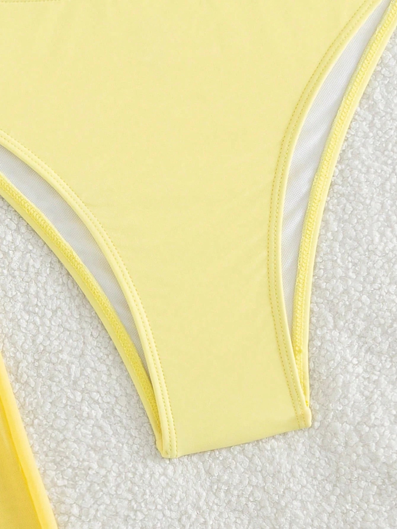 Costavie 3pcs/Set New Yellow Bandeau Top, Triangle Bottoms, And Mesh Beach Pants