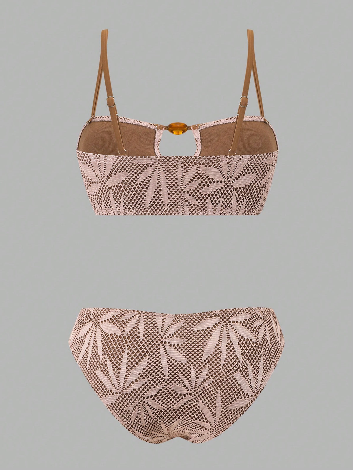 Swim Oasis Women's Pink Summer Boho Beach Holiday Spaghetti Strap Hollow-Out Beaded Backless Leaf Texture - image 8