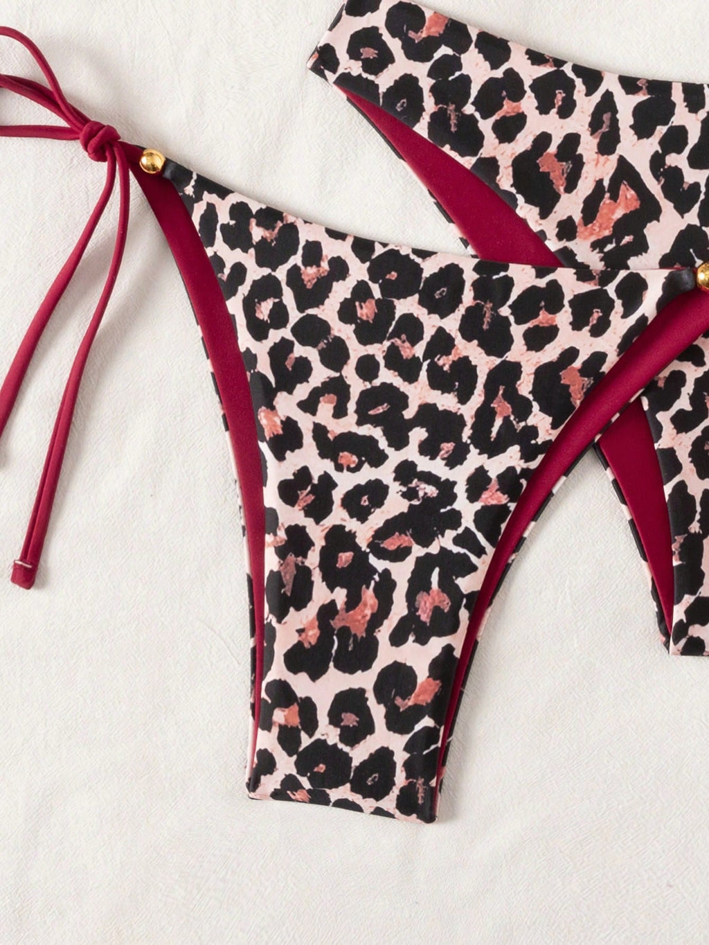 Swim Vcay 3pcs Leopard Print Triangle Bikini Set,Halter Neck Backless