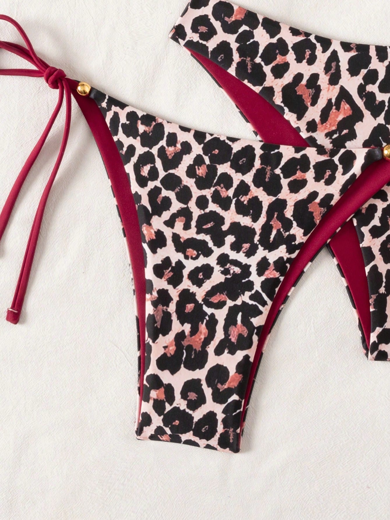 Swim Vcay 3pcs Leopard Print Triangle Bikini Set,Halter Neck Backless