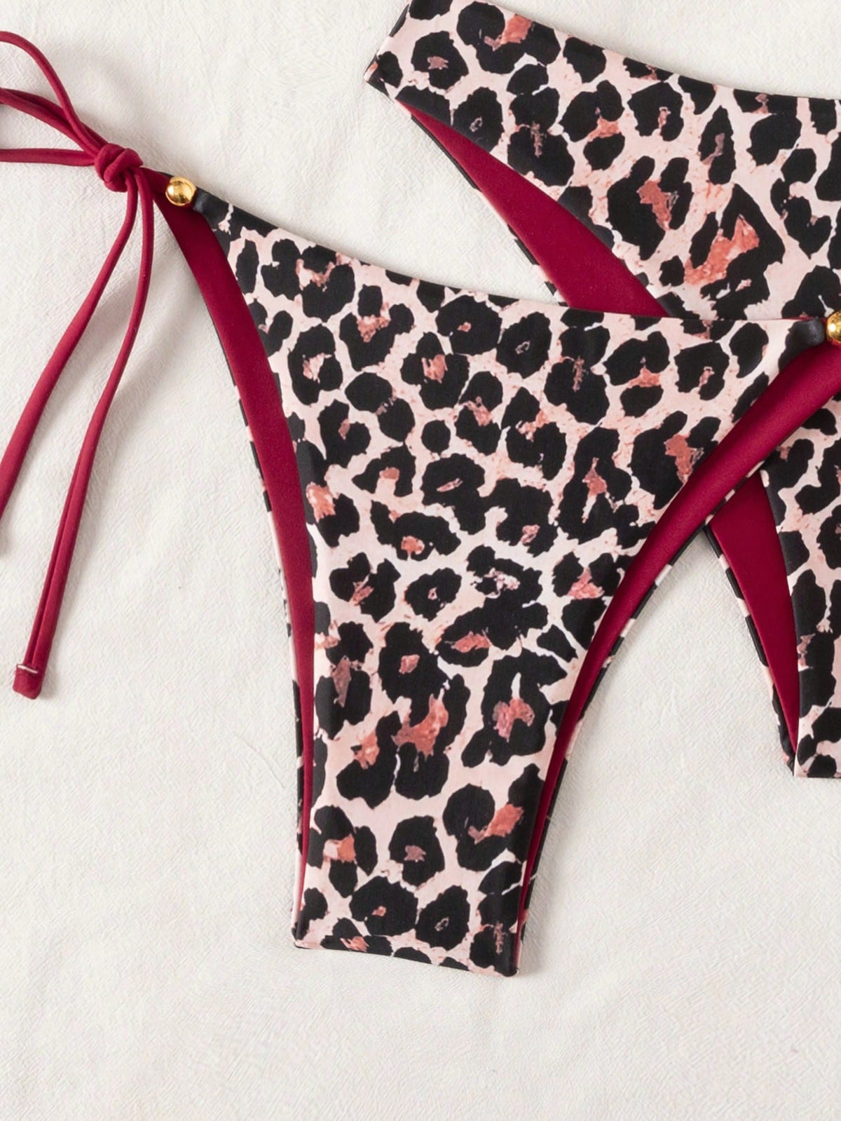 Swim Vcay 3pcs Leopard Print Triangle Bikini Set,Halter Neck Backless Tie Top,Knotted Bottom,Beige Summer - image 19