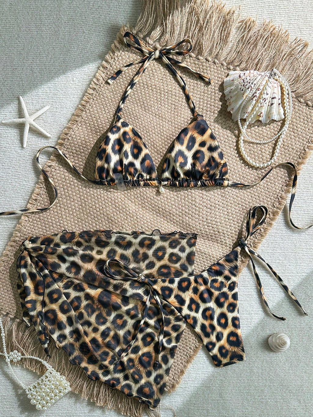 Swim SXY 3pcs/Set Spring & Summer Holiday Random Floral Print Gold Pearl Decor H