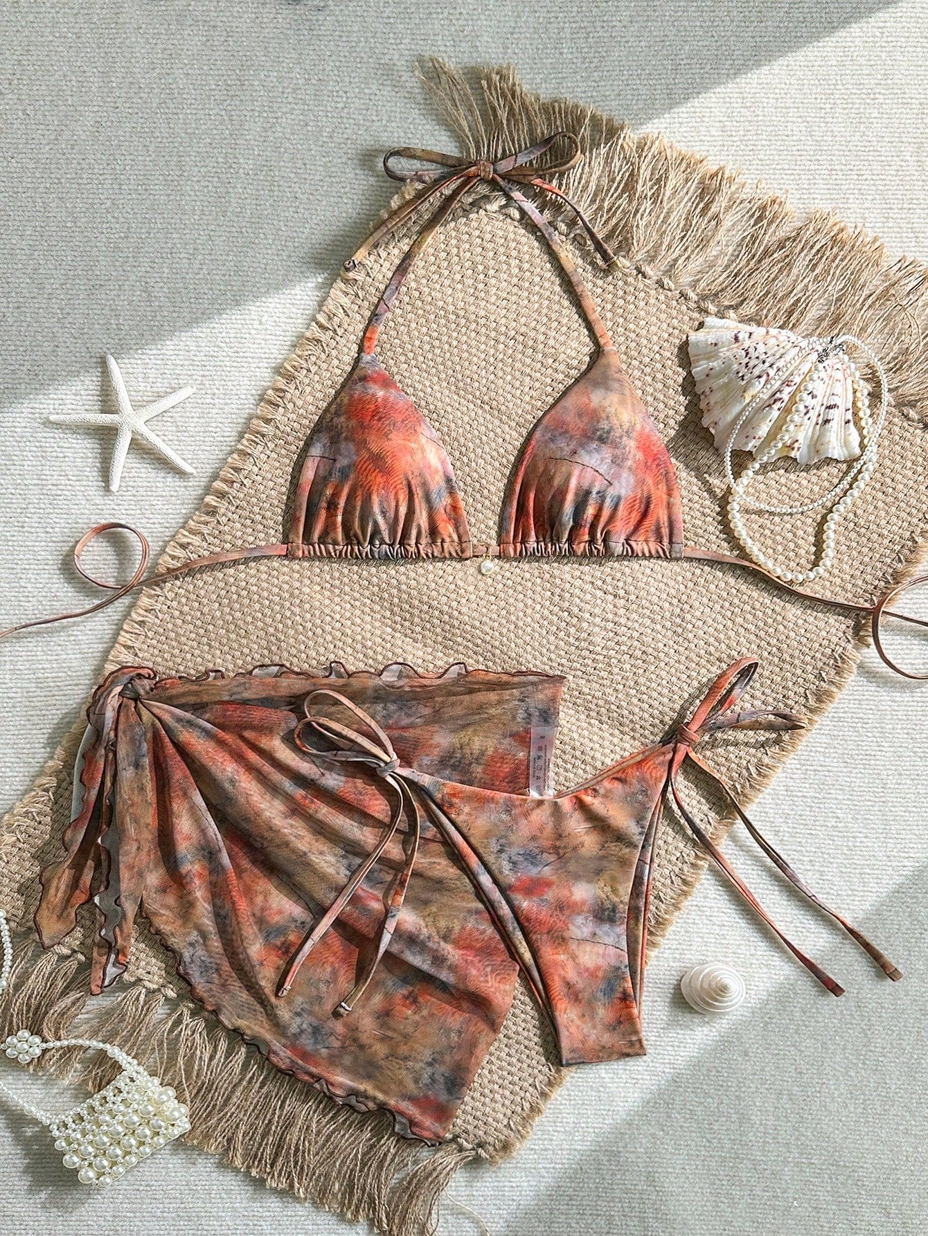 Swim SXY 3pcs/Set Floral & Animal Print Random Pattern Gold Pearl