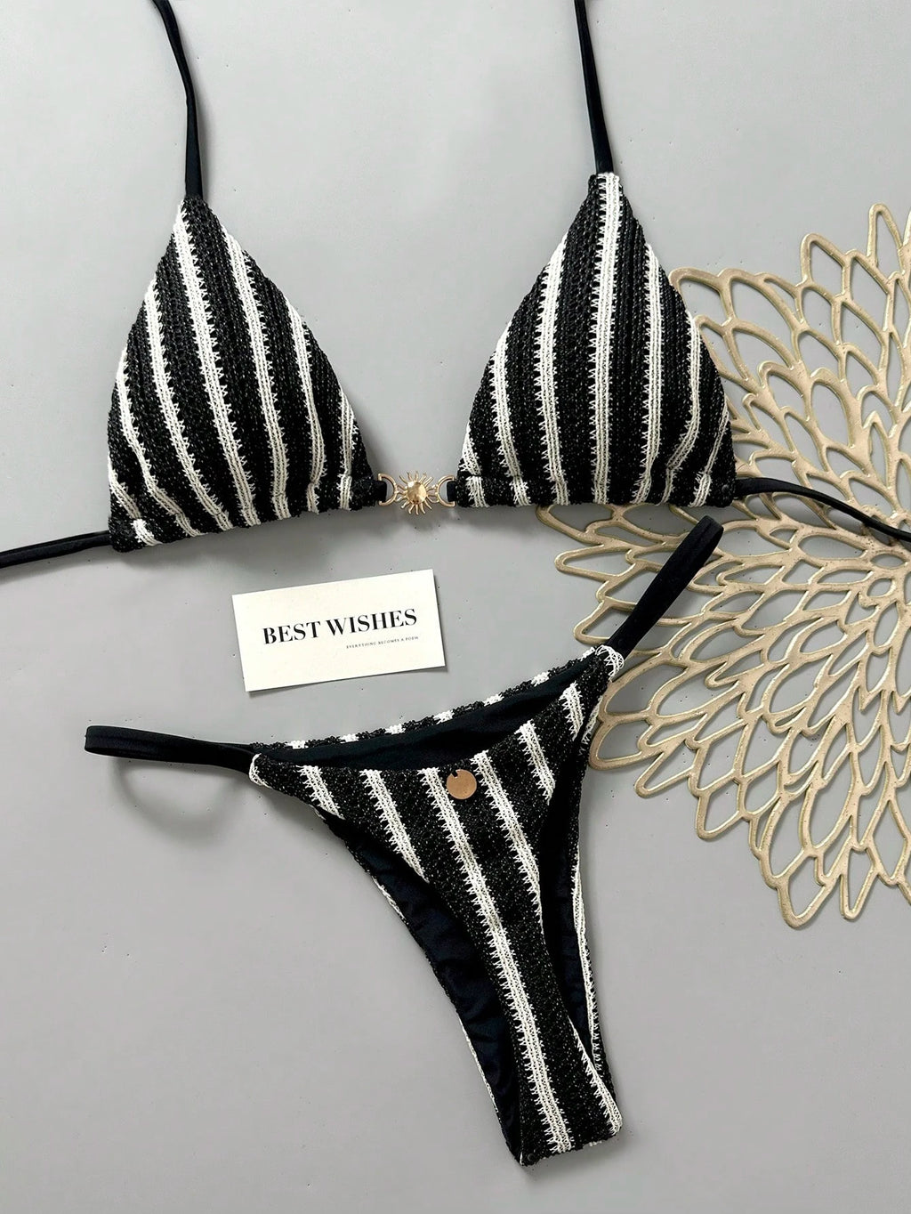 Swim Mod Women's Spring/Summer New Special Fabric Metal Decor V-Neck Halter Back