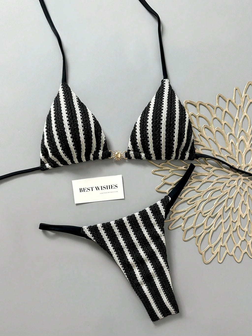 Swim Mod Women's Spring/Summer New Special Fabric Metal Decor V-Neck Halter Back