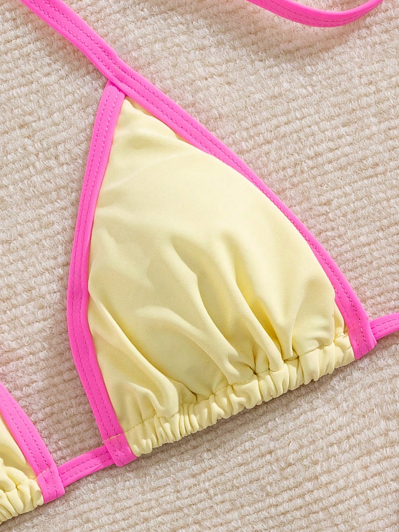 Women's Solid Color Contrast Bikini Set, Halter Neck Tie Back Open Back Swimwear