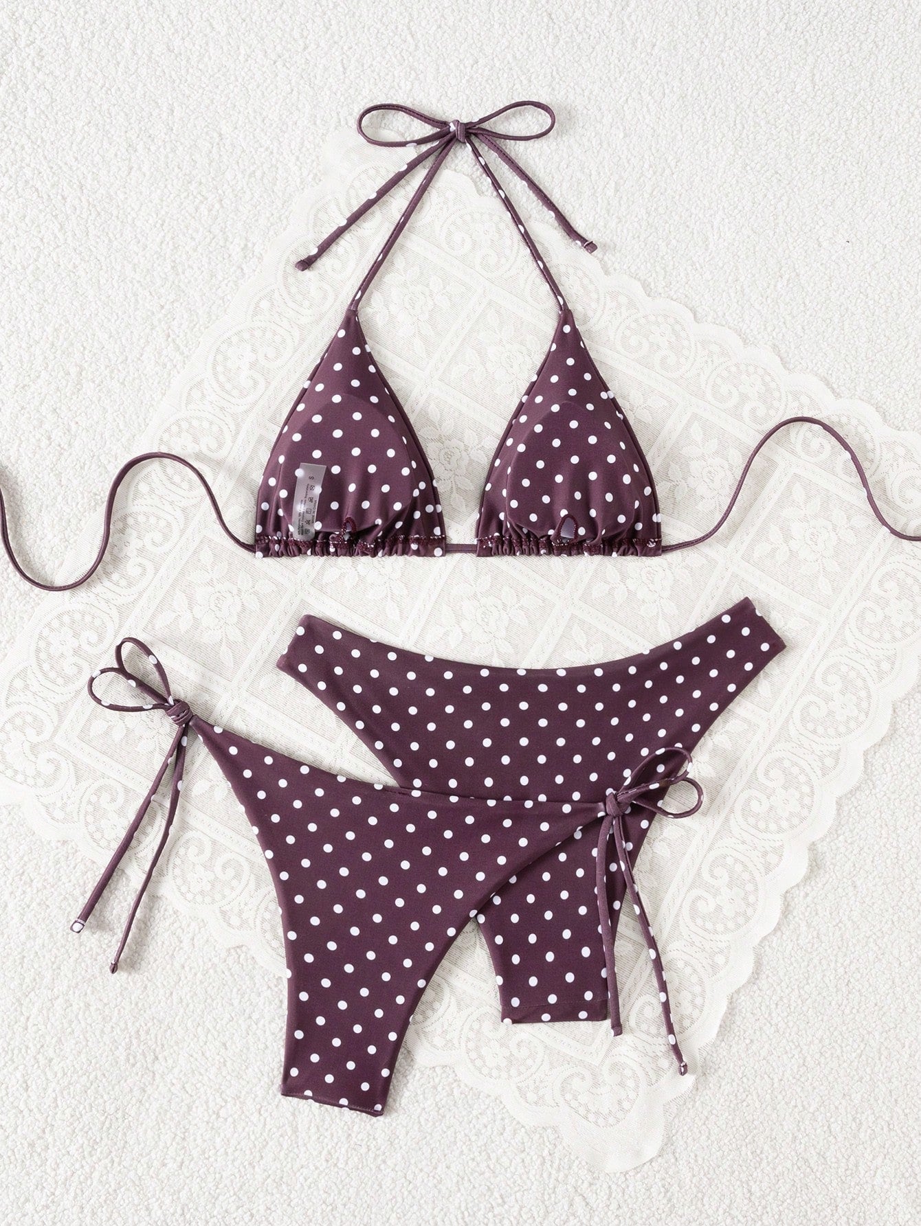 Swim Vcay Women's White With Black Polka Dots 3-Piece Set Triangle