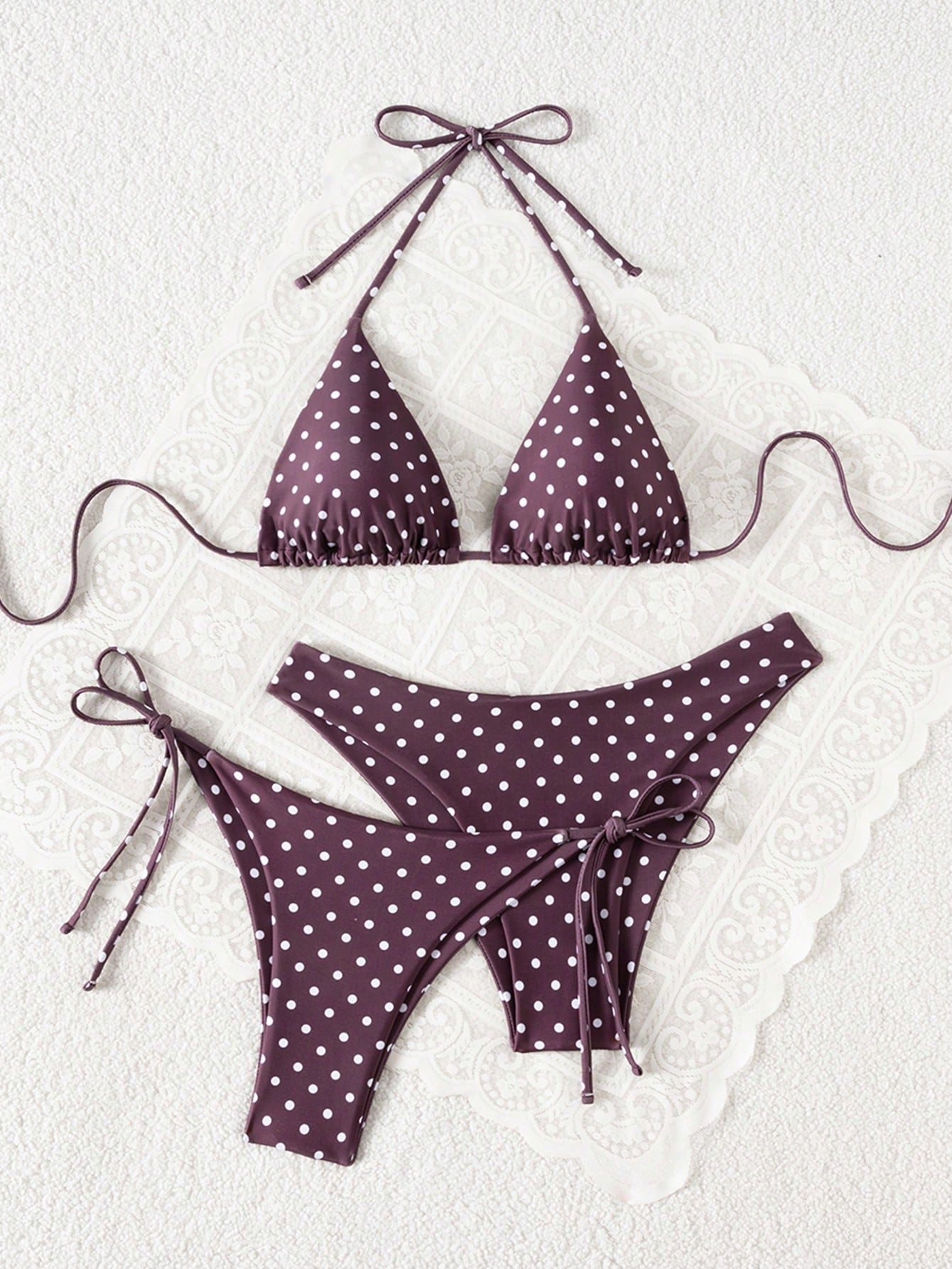 Swim Vcay Women's White With Black Polka Dots 3-Piece Set Triangle
