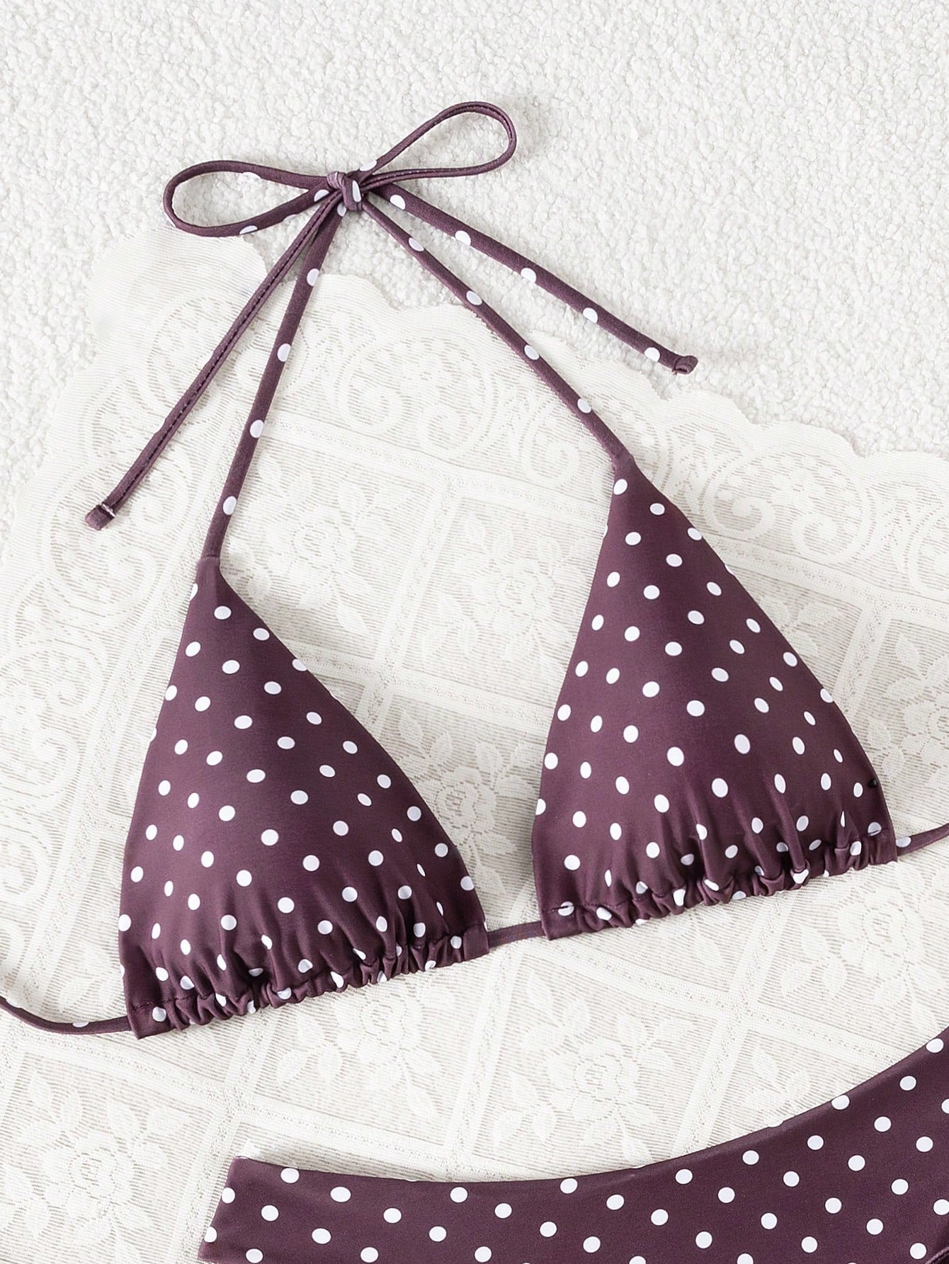 Swim Vcay Women's White With Black Polka Dots 3-Piece Set Triangle