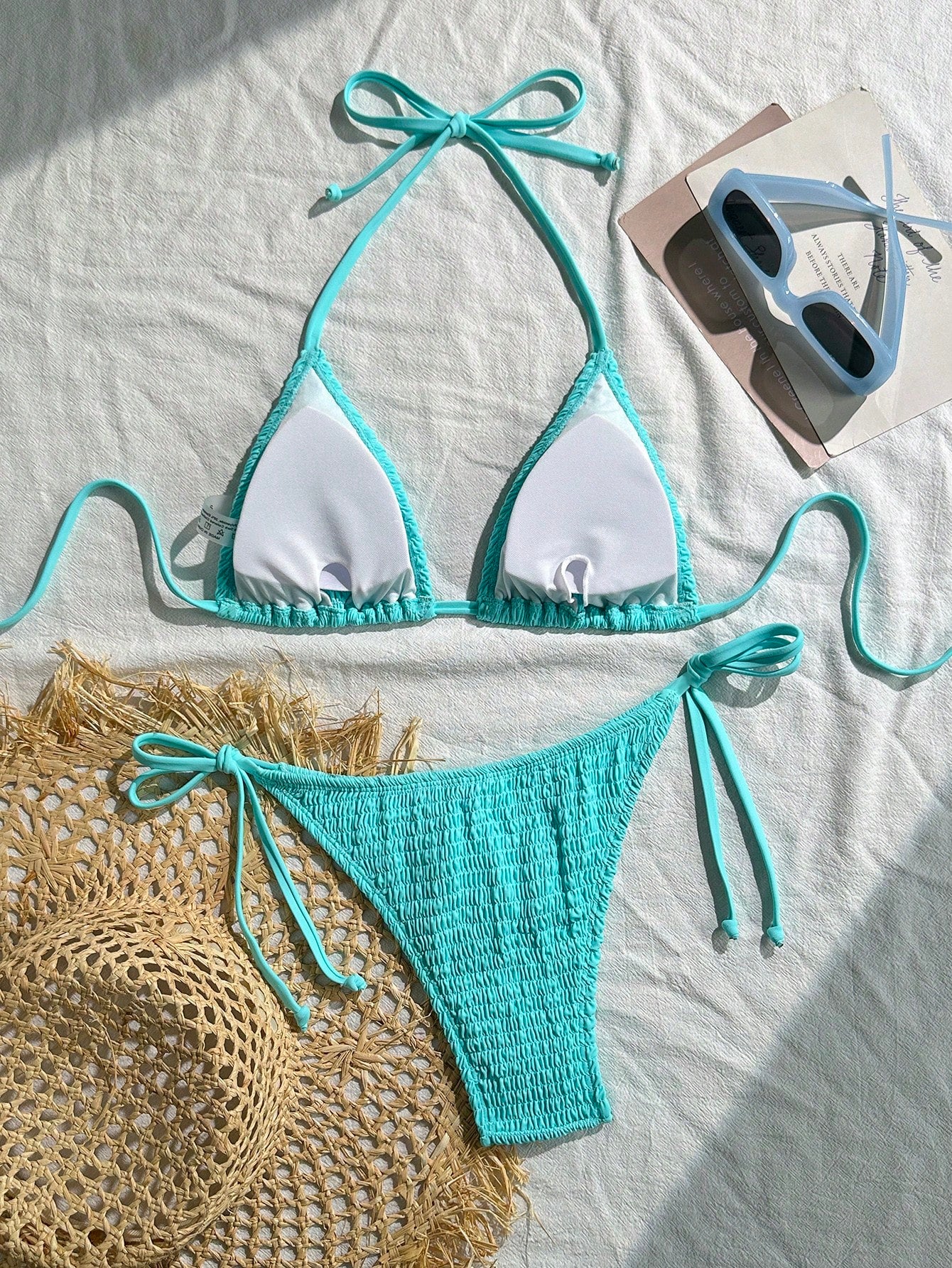 Swim Basics Women's Solid Color Halter Neck Sexy Bikini Set Bathing Suit For Sum