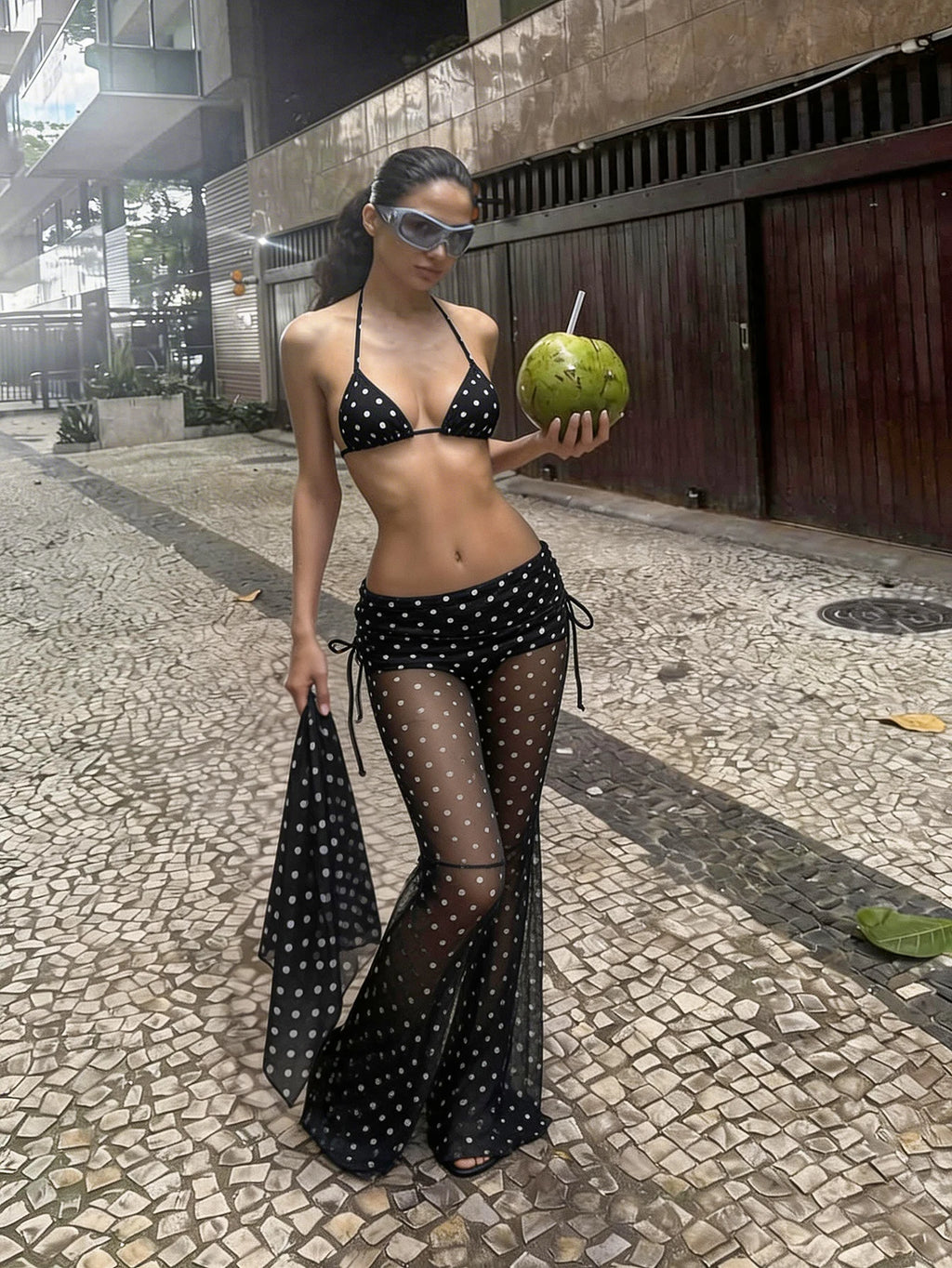 Women's Bikini Set, French Vintage Black & White Polka Dot Bikini