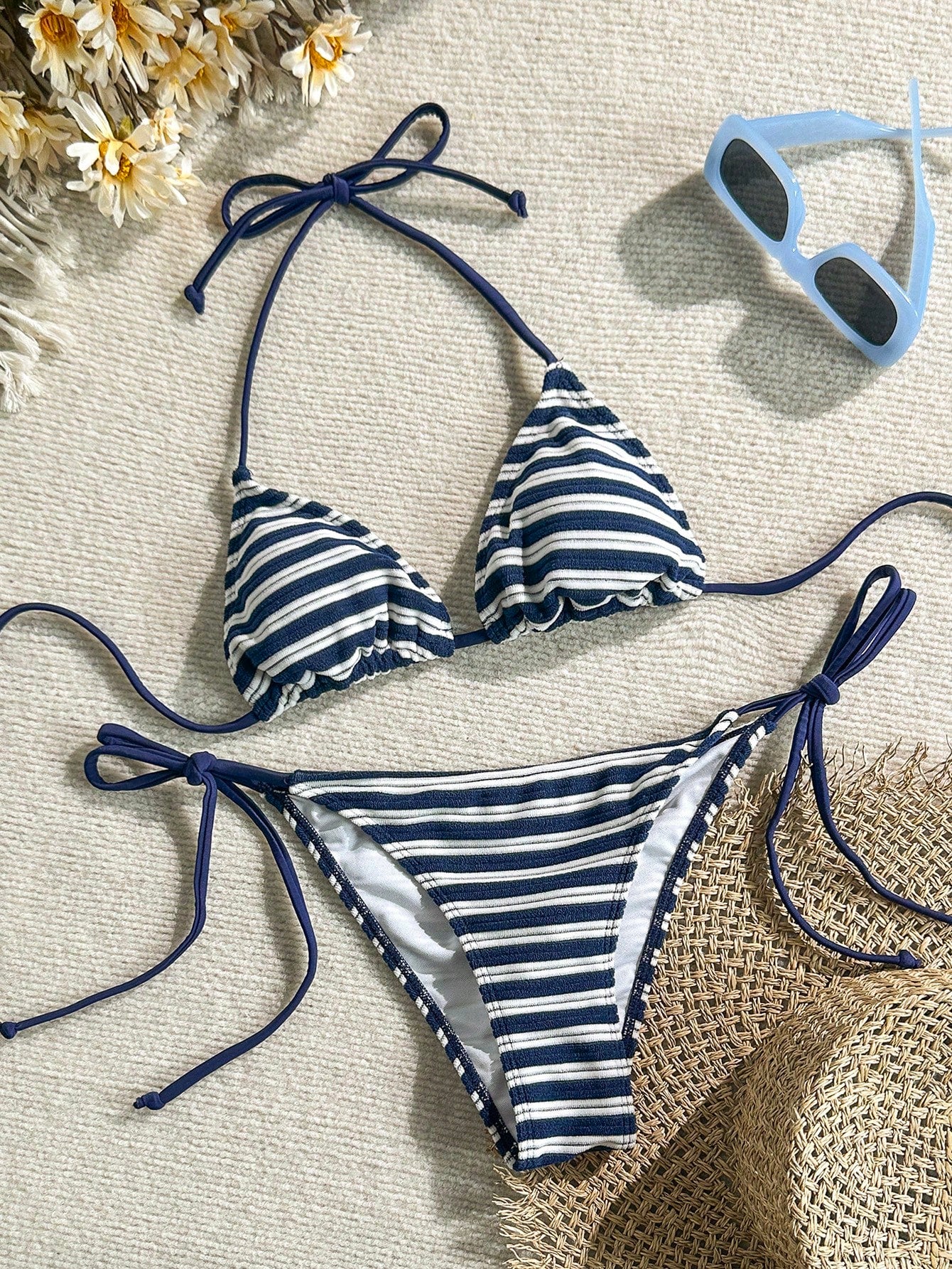 Swim Mod Cute Multicolor Women's Halter Tie Back Striped Bikini Set