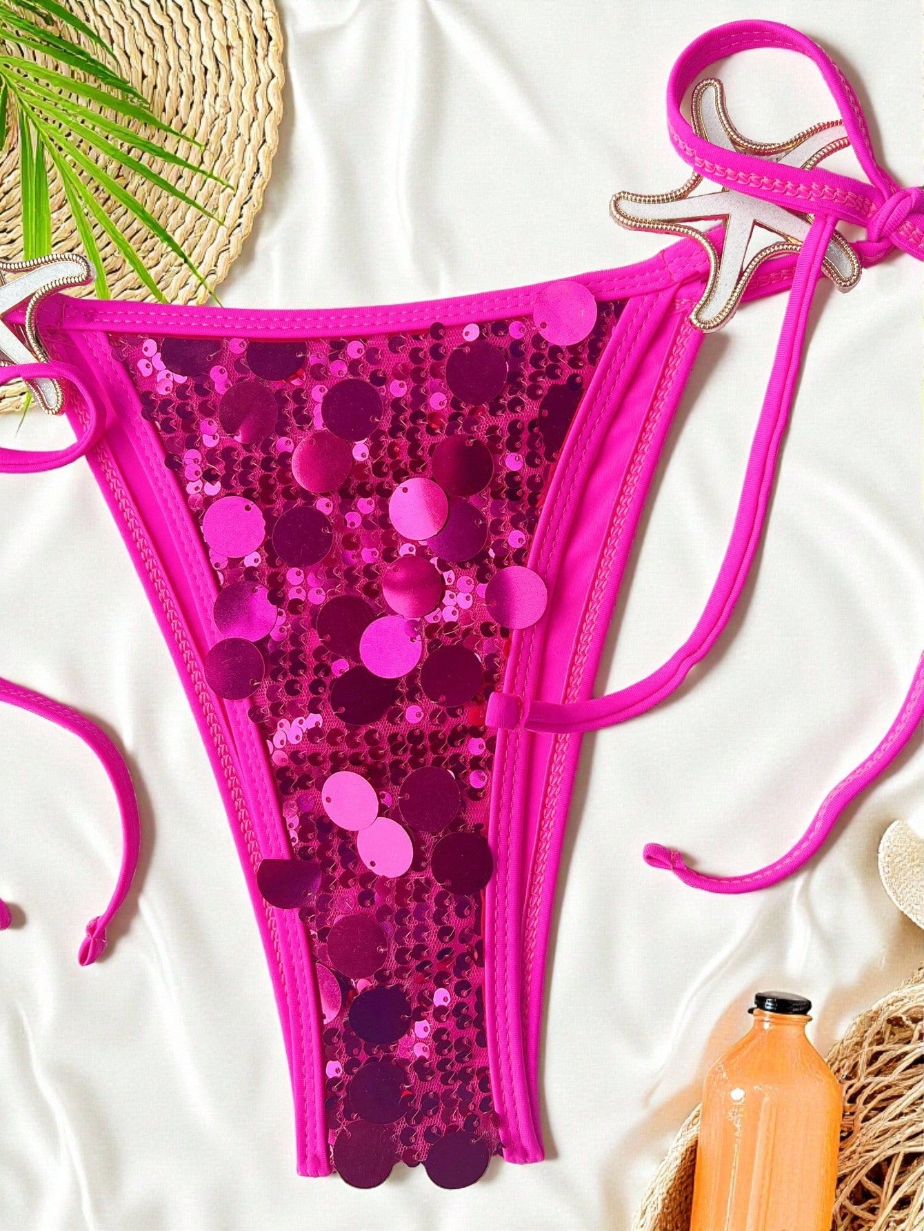 Swim SXY Women's Sexy Swimwear Sequin Halter Bikini Set, Backless Tie
