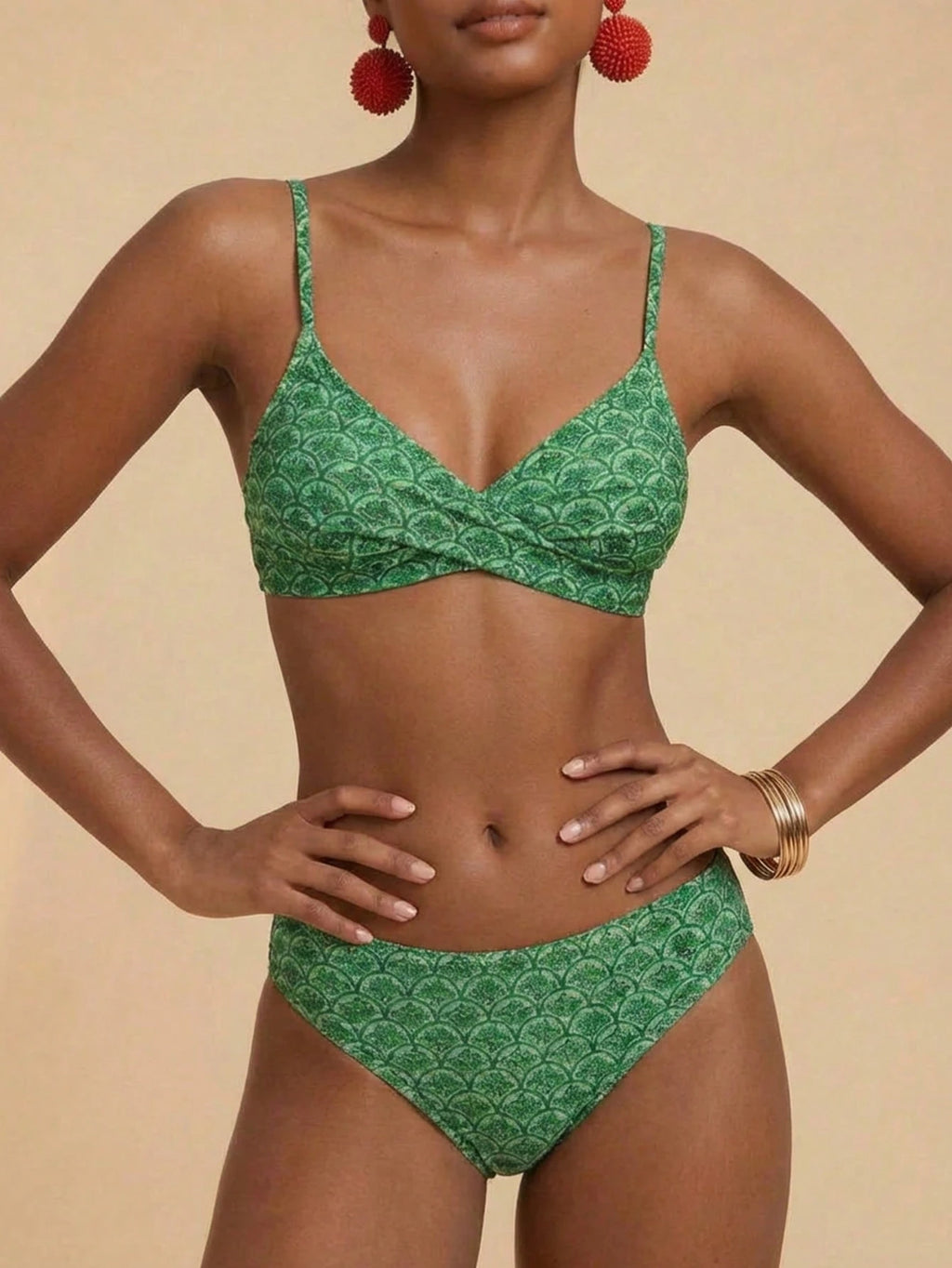 Travachic Women's Blue Gingham Bikini Set With Straps Beach Pool