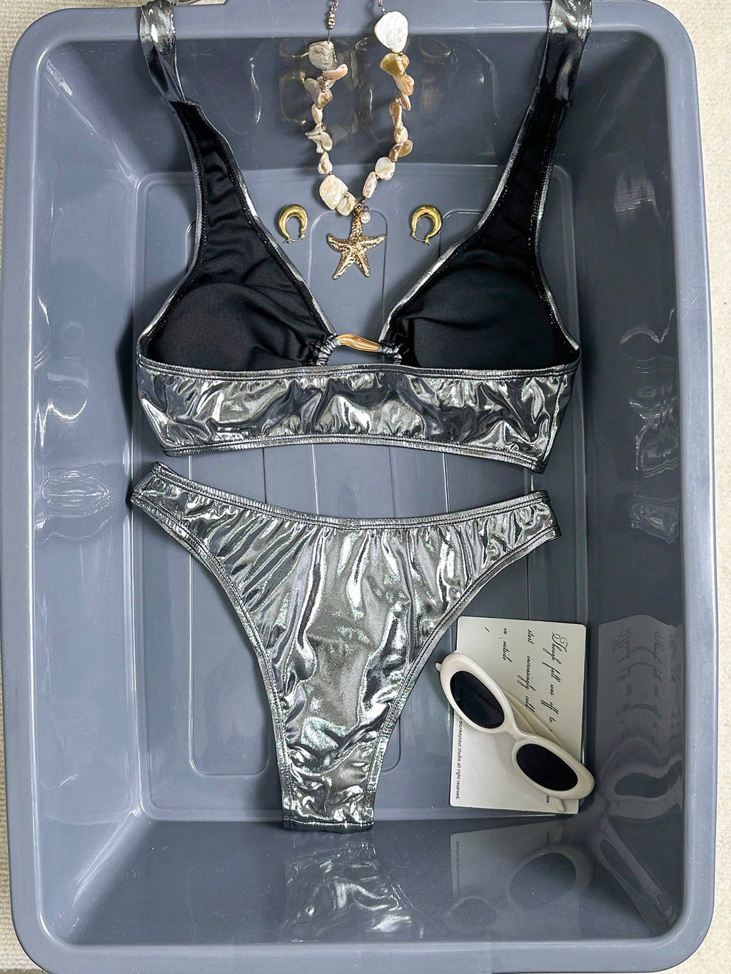 Swim Chiccia Women's Two Pieces Solid Color Metallic Shiny Fabric