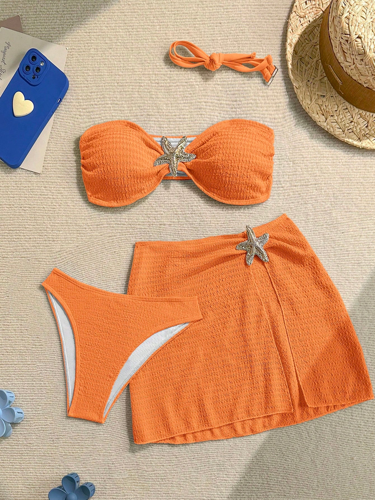 Soleia Women's Cute Dusky Blue Summer Beach Vacation Holiday 3-Piece