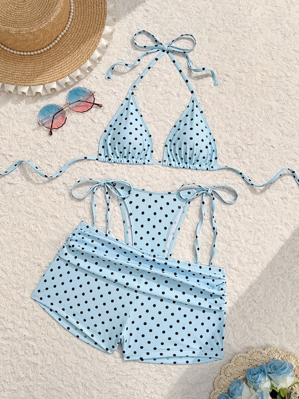 Costavie Summer New Beach Vacation Party Afternoon Tea Polka Dot Print Micro Triangle Side Tie Ruched 3 - image 13