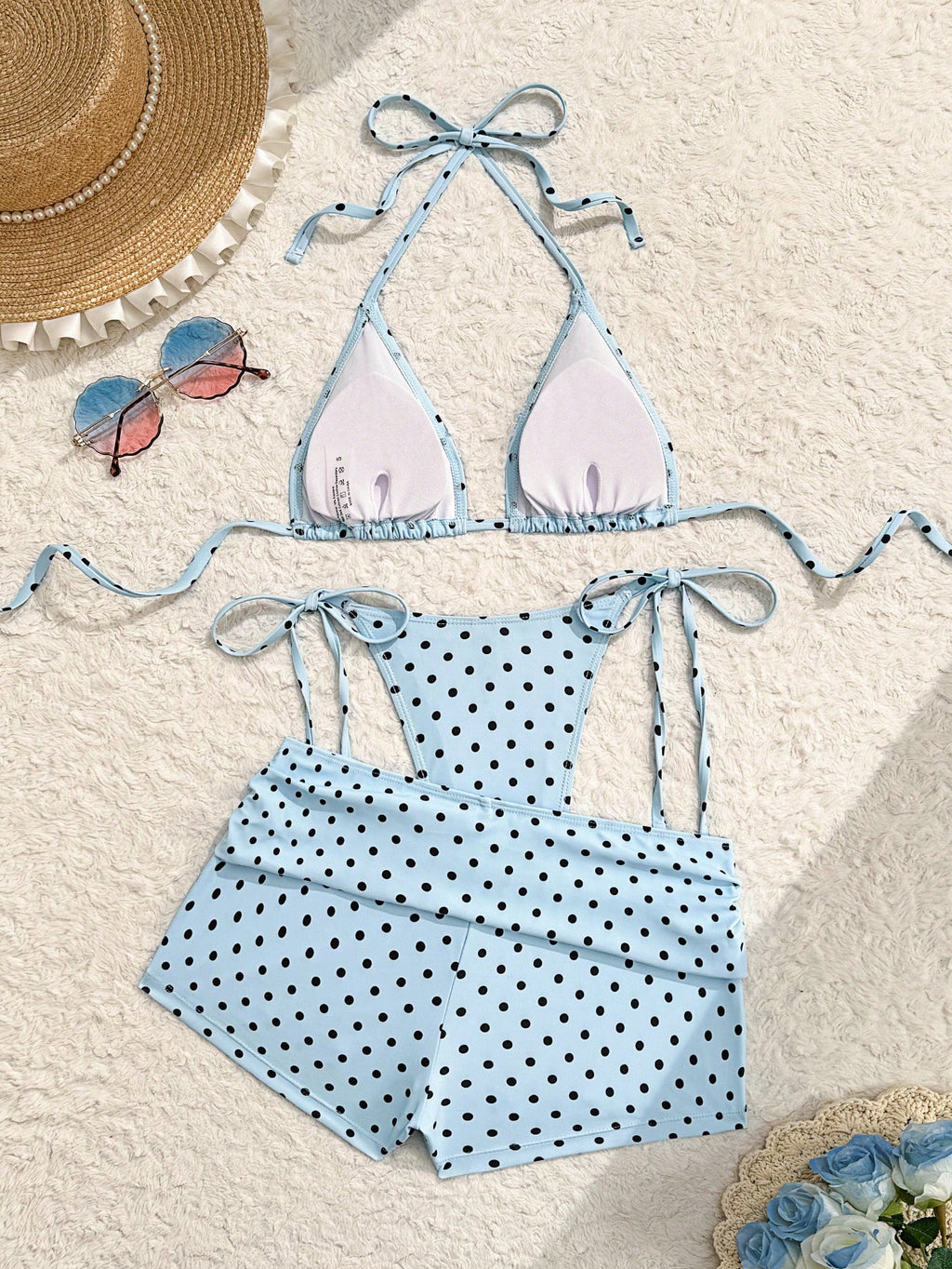 Costavie Summer New Beach Vacation Party Afternoon Tea Polka Dot Print Micro Triangle Side Tie Ruched 3 - image 14