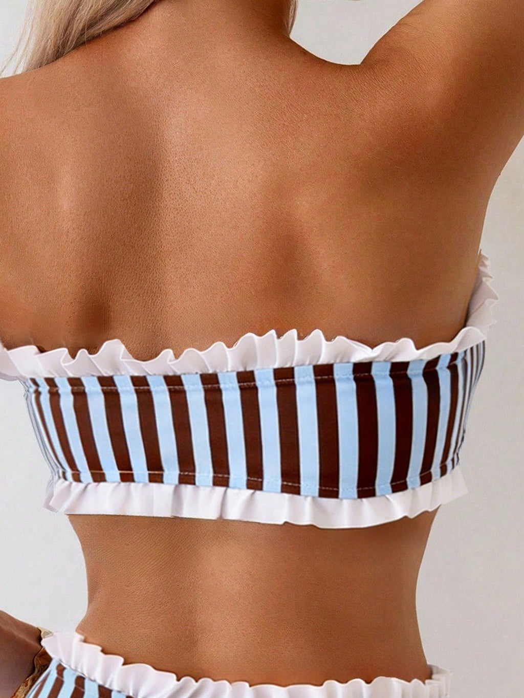 Swim Mod Spring/Summer Beach Vacation Striped Print 2 Pieces Set,