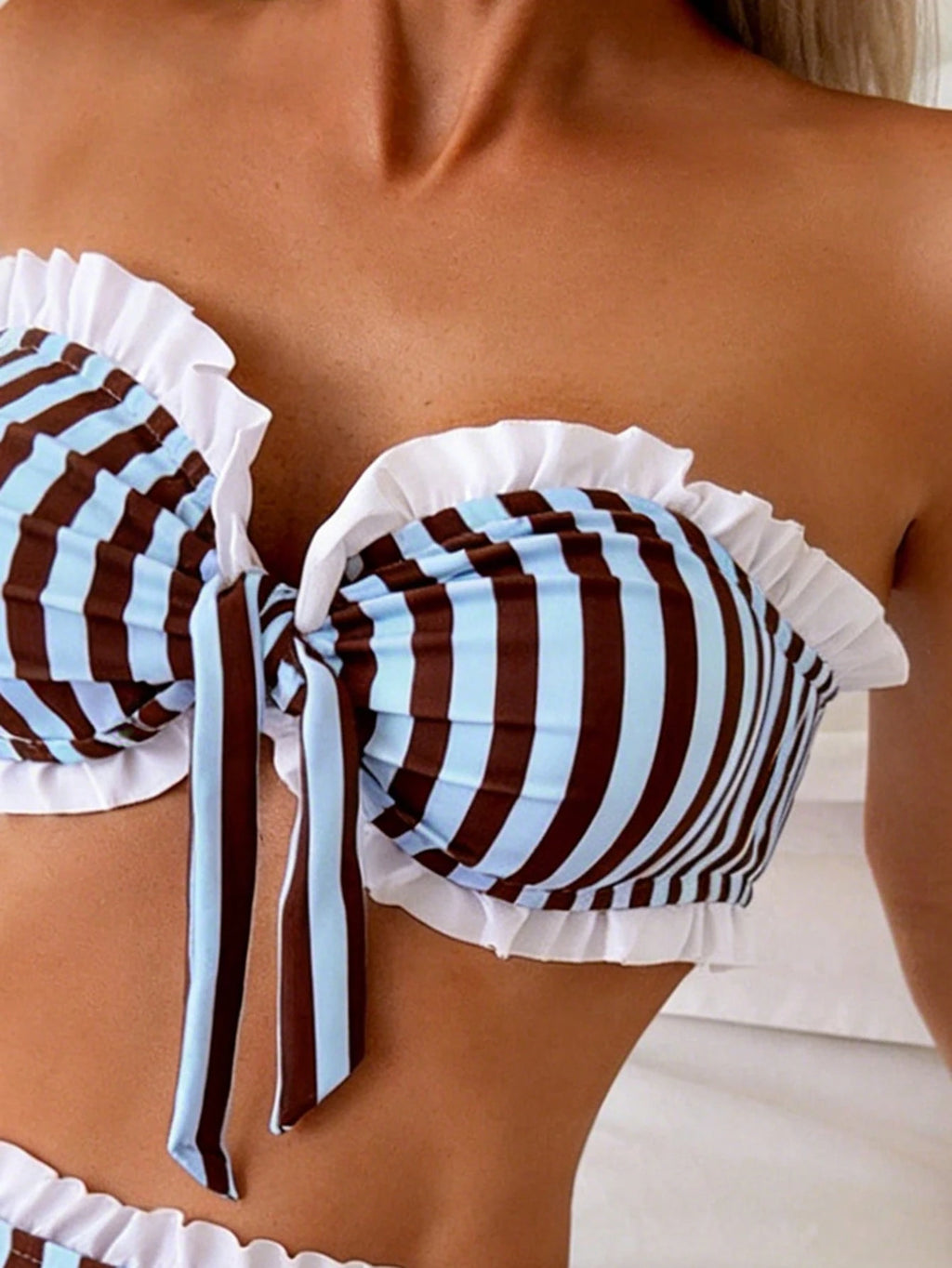 Swim Mod Spring/Summer Beach Vacation Striped Print 2 Pieces Set,