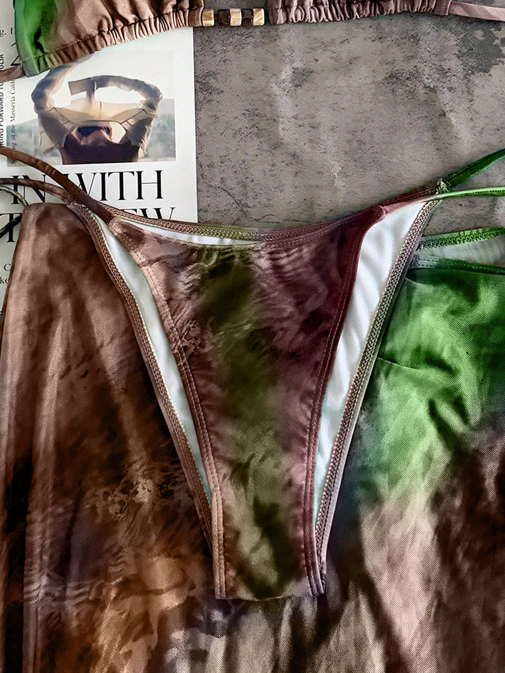 New Spring/Summer Women's Green Tie-Dye Halter Sexy Casual Elegant Bikini Set Se