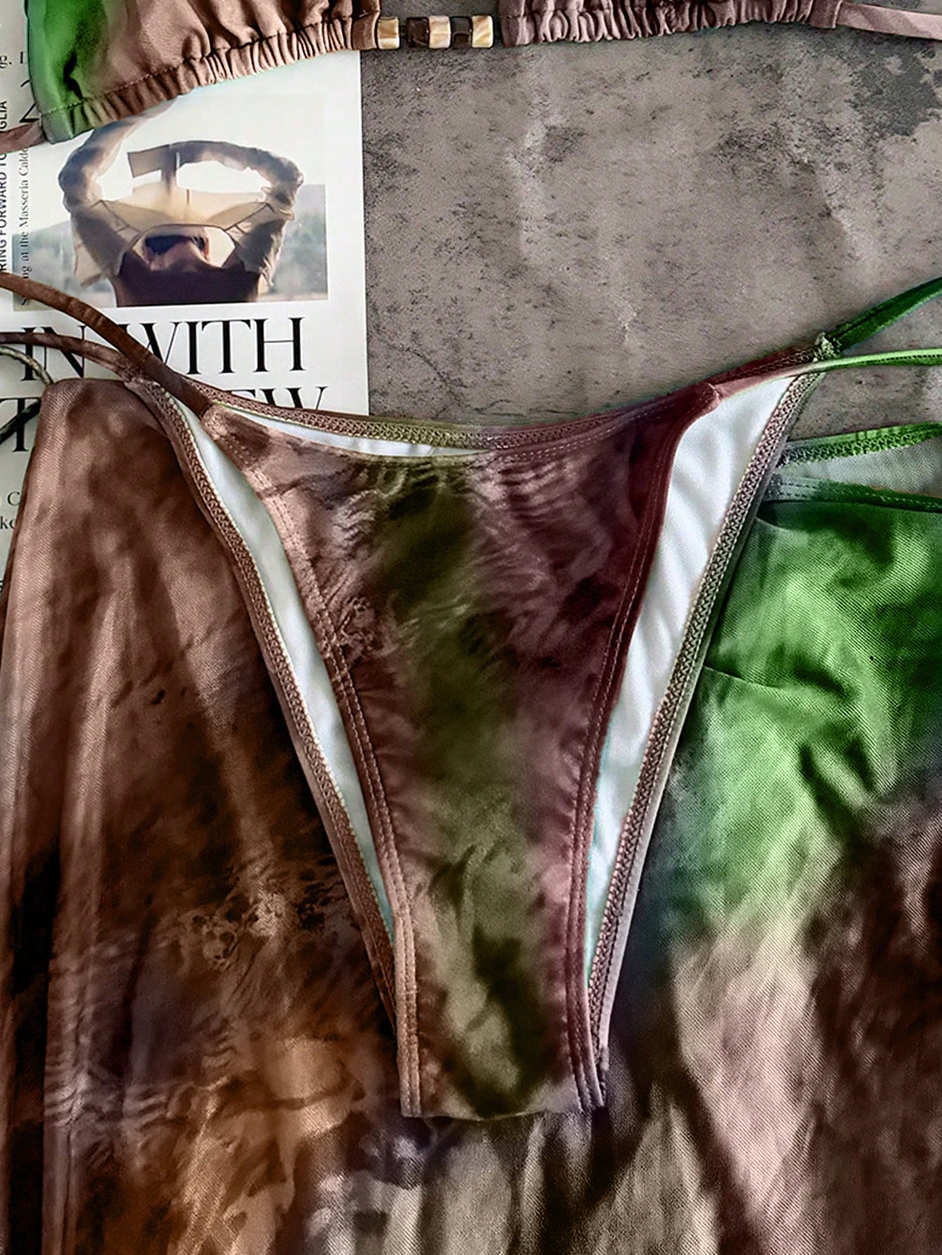 New Spring/Summer Women's Green Tie-Dye Halter Sexy Casual Elegant Bikini Set Se