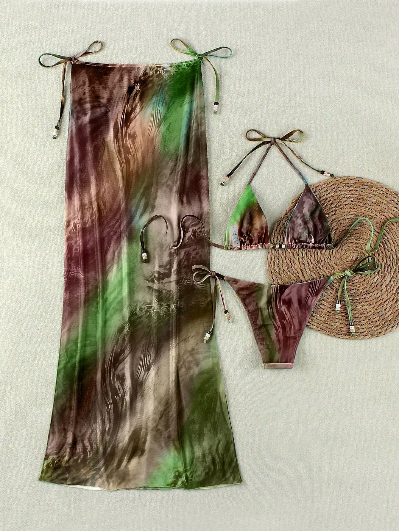 New Spring/Summer Women's Green Tie-Dye Halter Sexy Casual Elegant Bikini Set Se
