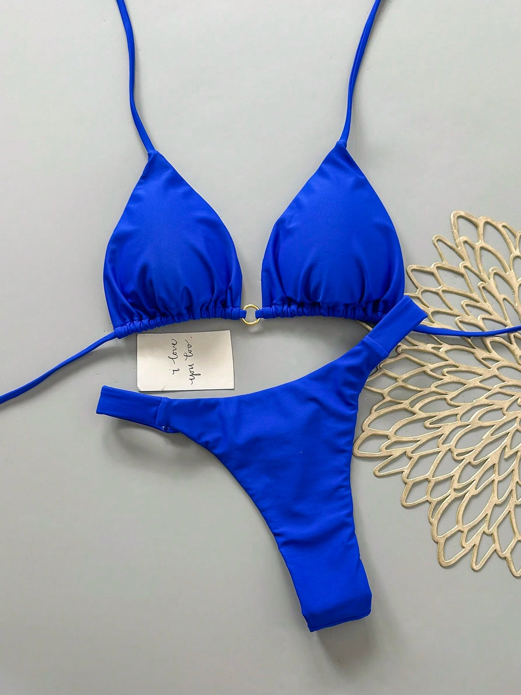 Women's Summer Beach Solid Color Halter Tie Sexy Bikini Swimwear Set Vacation Ye