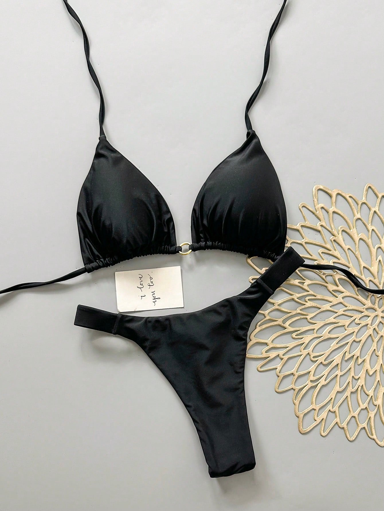 Women's Summer Beach Solid Color Halter Tie Sexy Bikini Swimwear Set Vacation Ye